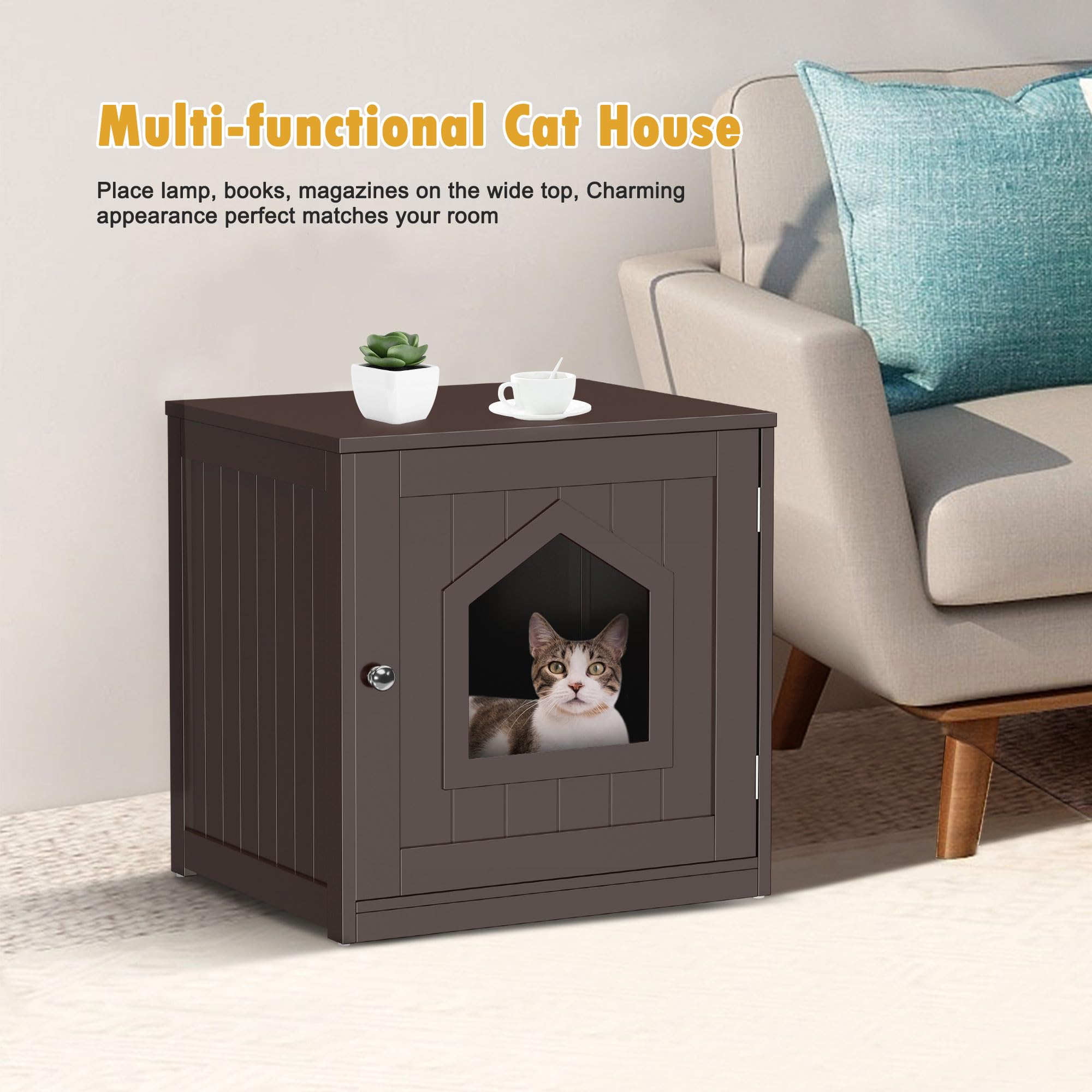 Cat Litter Box Enclosure Litter Box Furniture Hidden Wooden Washroom Litter Box Cabinet Indoor Cat House Side End Table Nightsta