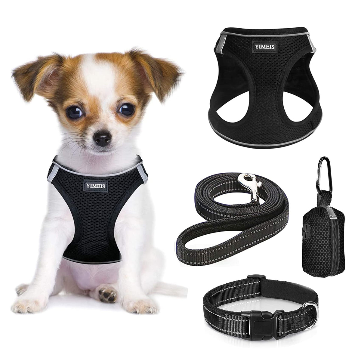 Yimeis Dog Harness And Leash Set, No Pull Soft Mesh Pet Harness, Reflective Adjustable Puppy Vest For Small Medium Large Dogs, Cats (Black-Update, Small (Pack Of 1))