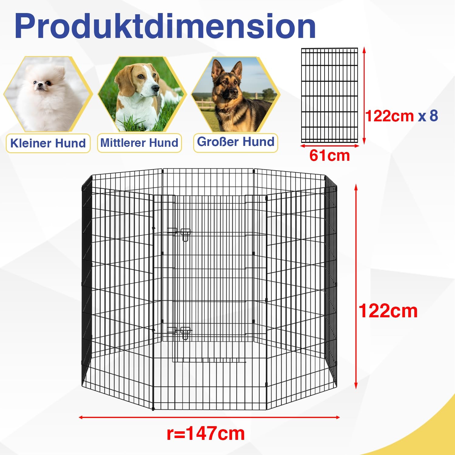 FDW 48 Inch Dog Pen 8 Panel Dog Playpen Indoor Outdoor Metal Puppy Pet Fence Portable Folding Animal Exercise Fence,Black
