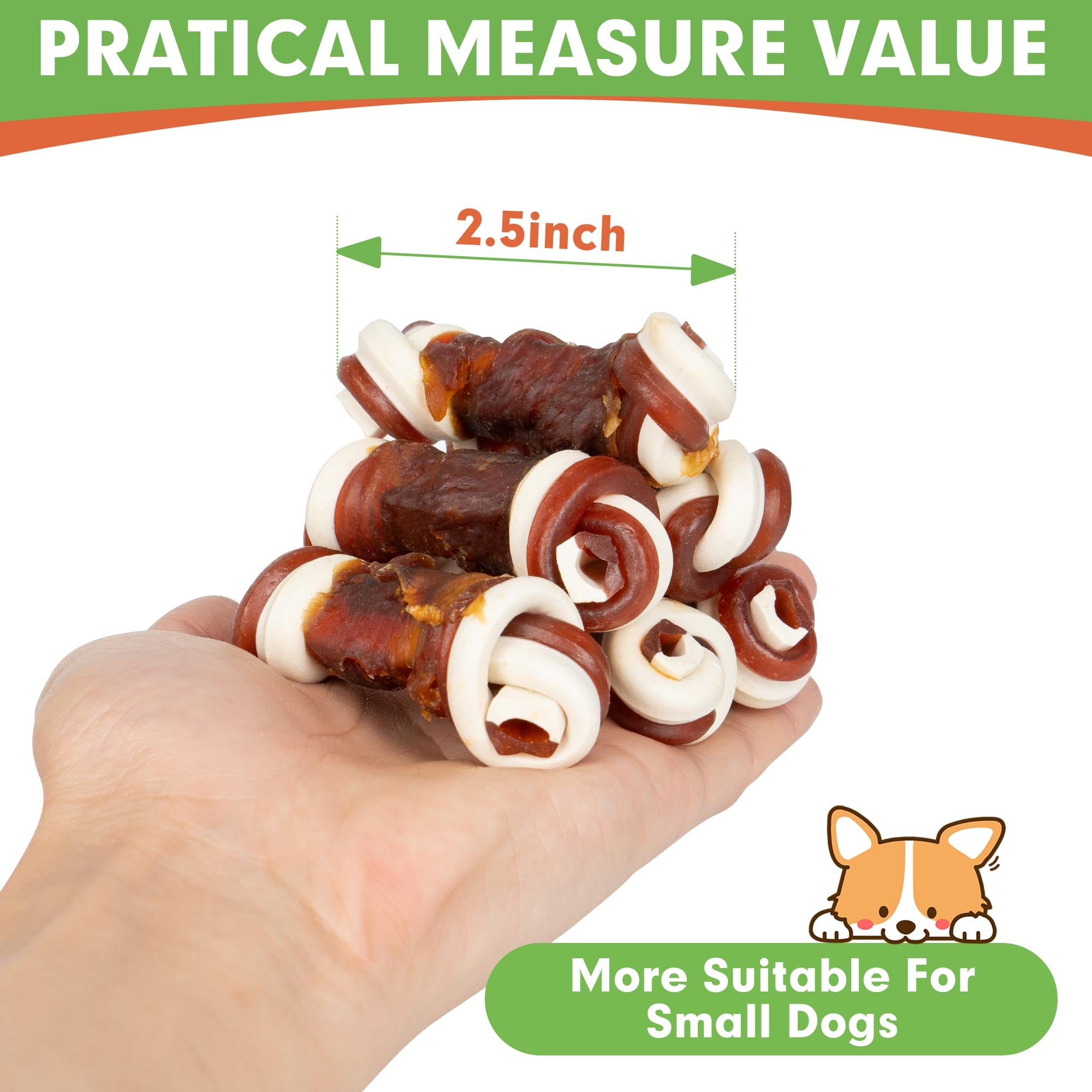 MON2SUN 2.5  Rawhide Free Dog Treats with Mixed Vegetables, Duck Wrapped Mini Knot Bones for Small Dogs, Healthy Snacks for Bala