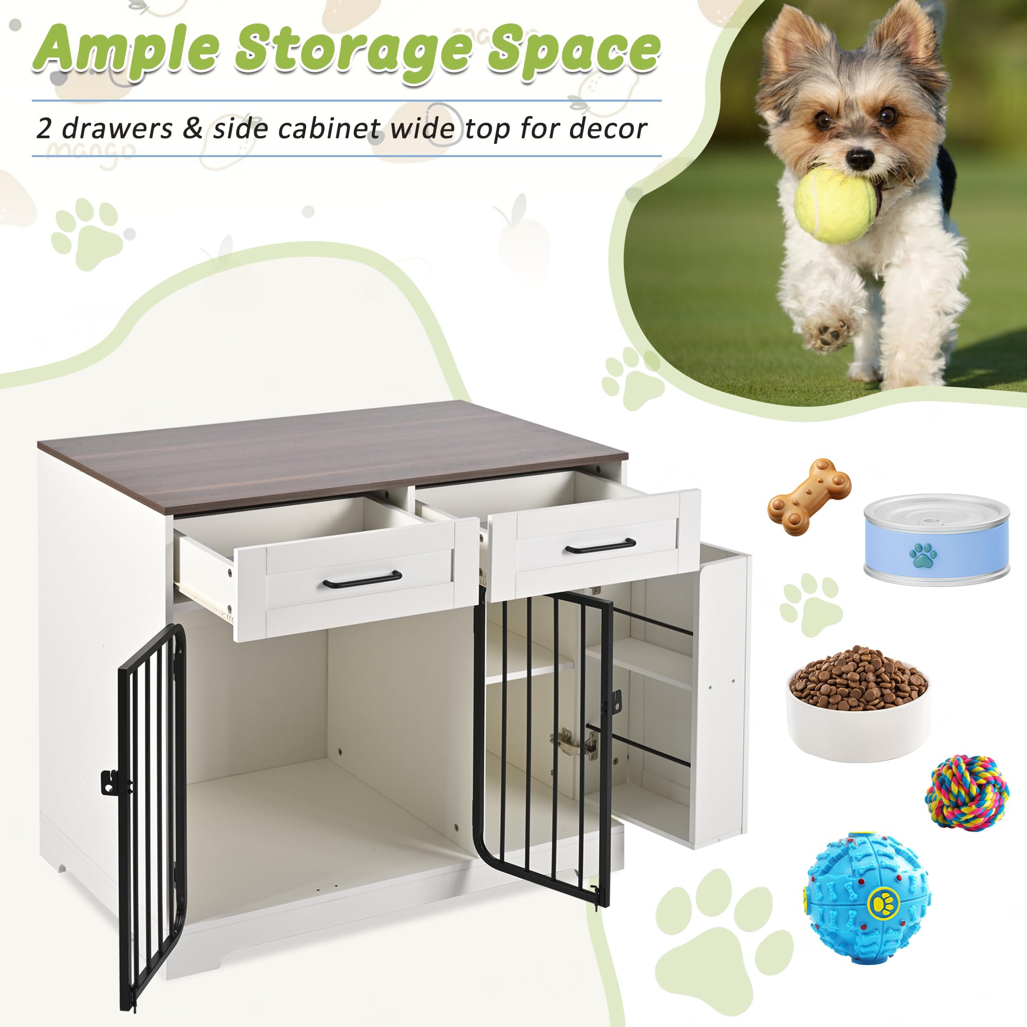 37.4  Dog Crate Furniture, Sturdy Indoor Dog Kennel with 2 Drawers and Storage Cabinet, Modern Furniture Dog Crate Side End Tabl