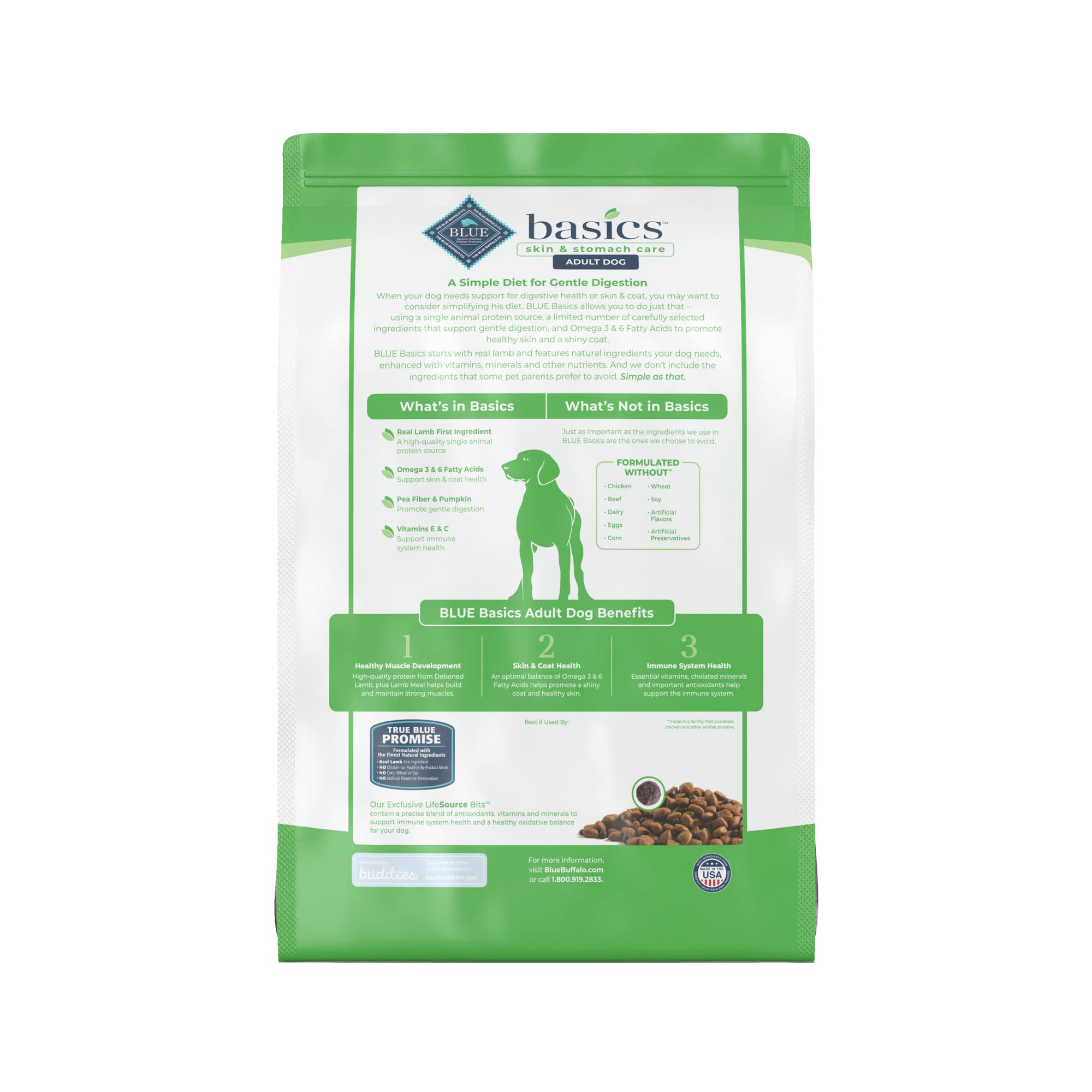 Blue Buffalo Basics Grain-Free Adult Dry Dog Food, Skin & Stomach Care, Limited Ingredient Diet for Dogs, Lamb Recipe, 11-lb. Ba