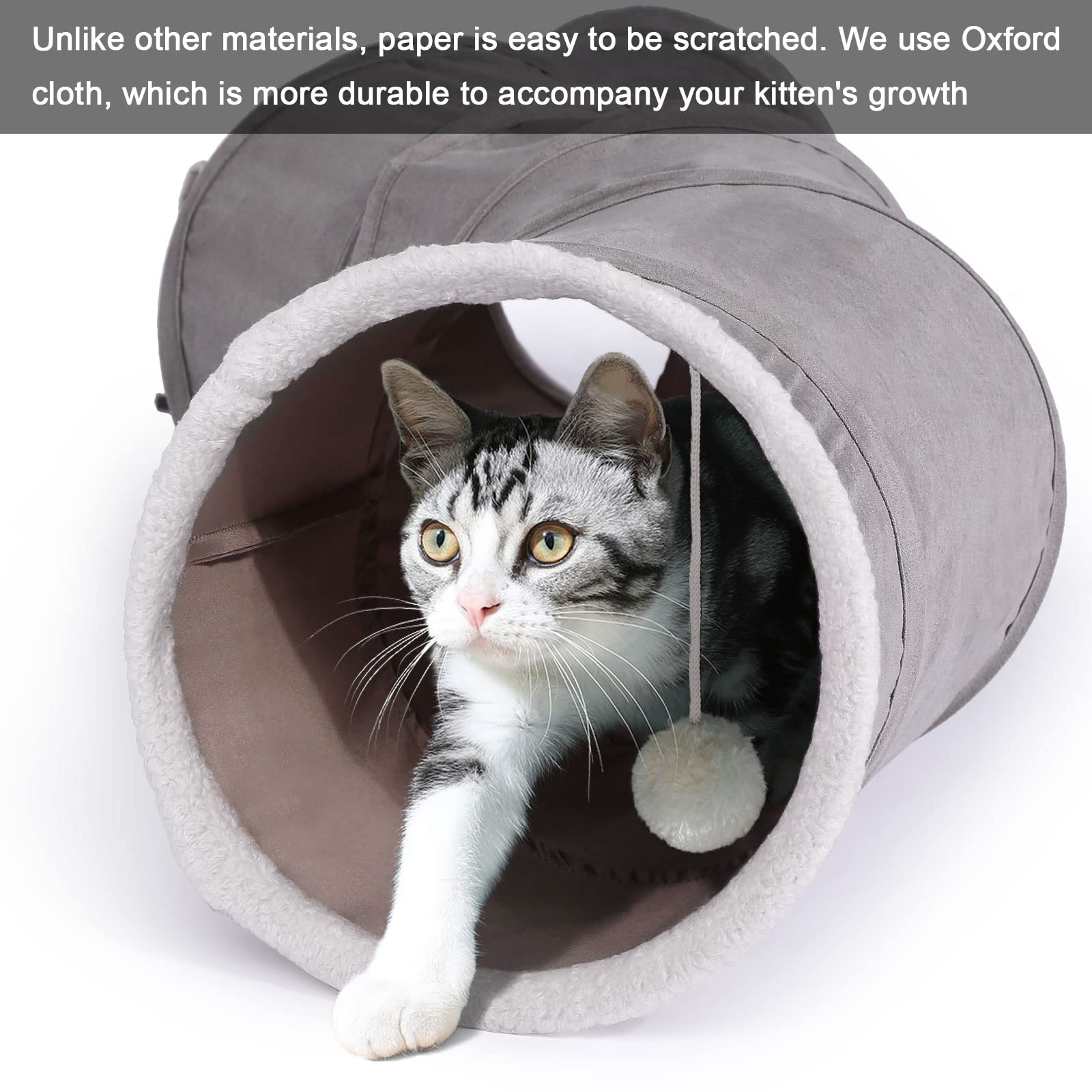 Ownpets Cat Tunnel 48 Inch Long S-Shape Collapsible Cat Play Tunnel With Interactive Feather Wand Large Pet Tunnel Tube Toy For Cat Kitten Kitty Puppy Rabbit