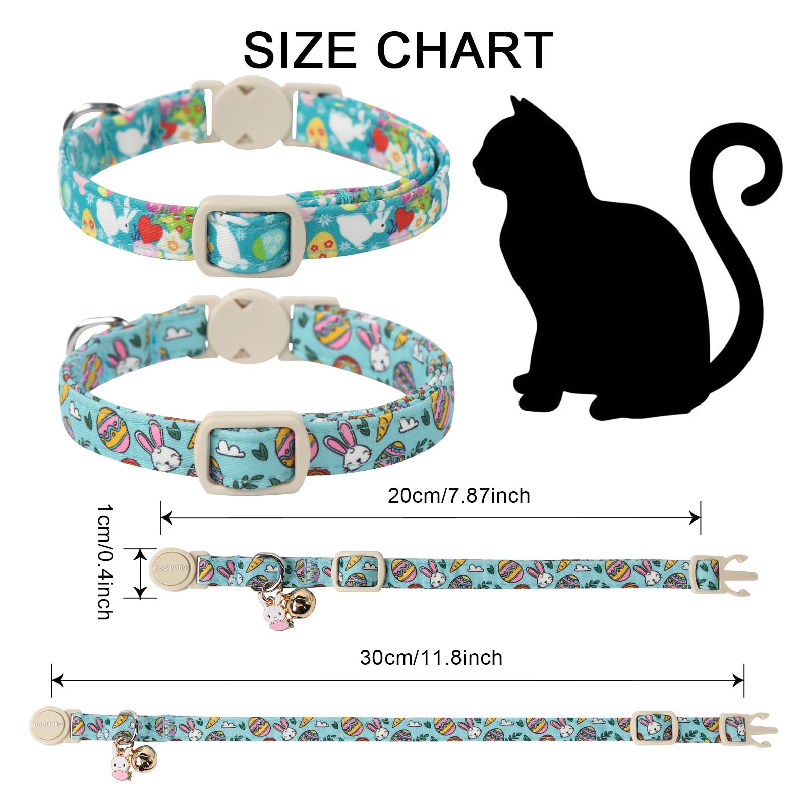 Cat Collar,2 Pack Easter Day Cat Collars Breakaway With Bell, Dogwong Safety Buckle Egg Cat Collar Rabbit Cat Collar For Girl Bo