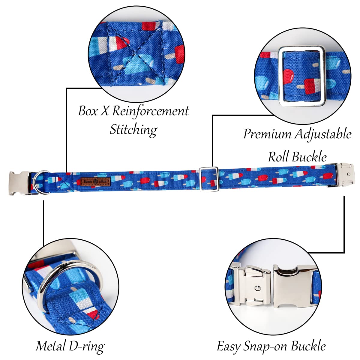 Lionet Paws Patriotic Dog Collar With Sailor Bow, 4Th Of July, Soft And Comfortable Adjustable Summer Popsicle Collar For Large