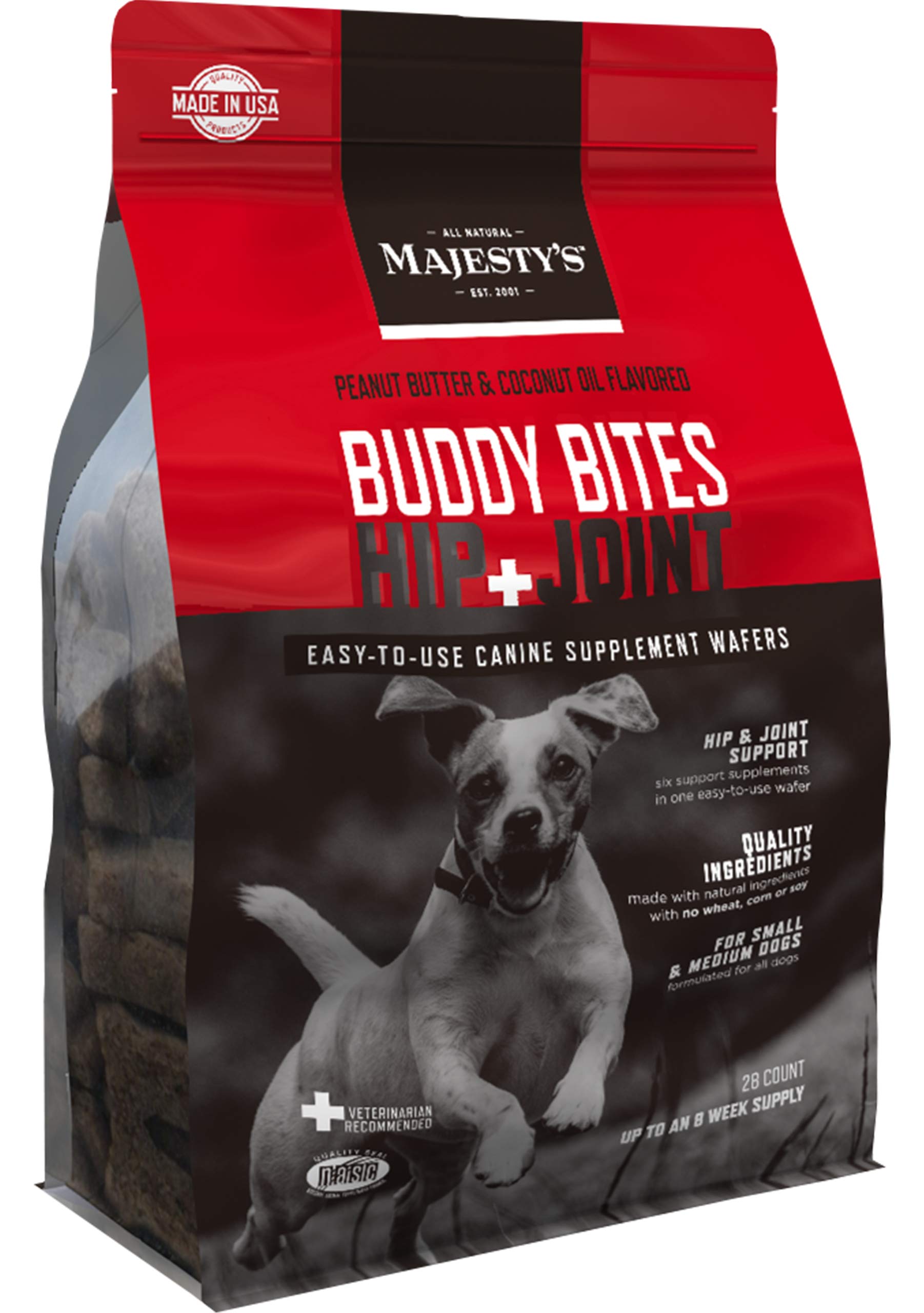 Majestys Buddy Bites Hip and Joint Wafers for Small / Medium Dogs - Superior Support Supplement - Peanut Butter and Coconut Oil