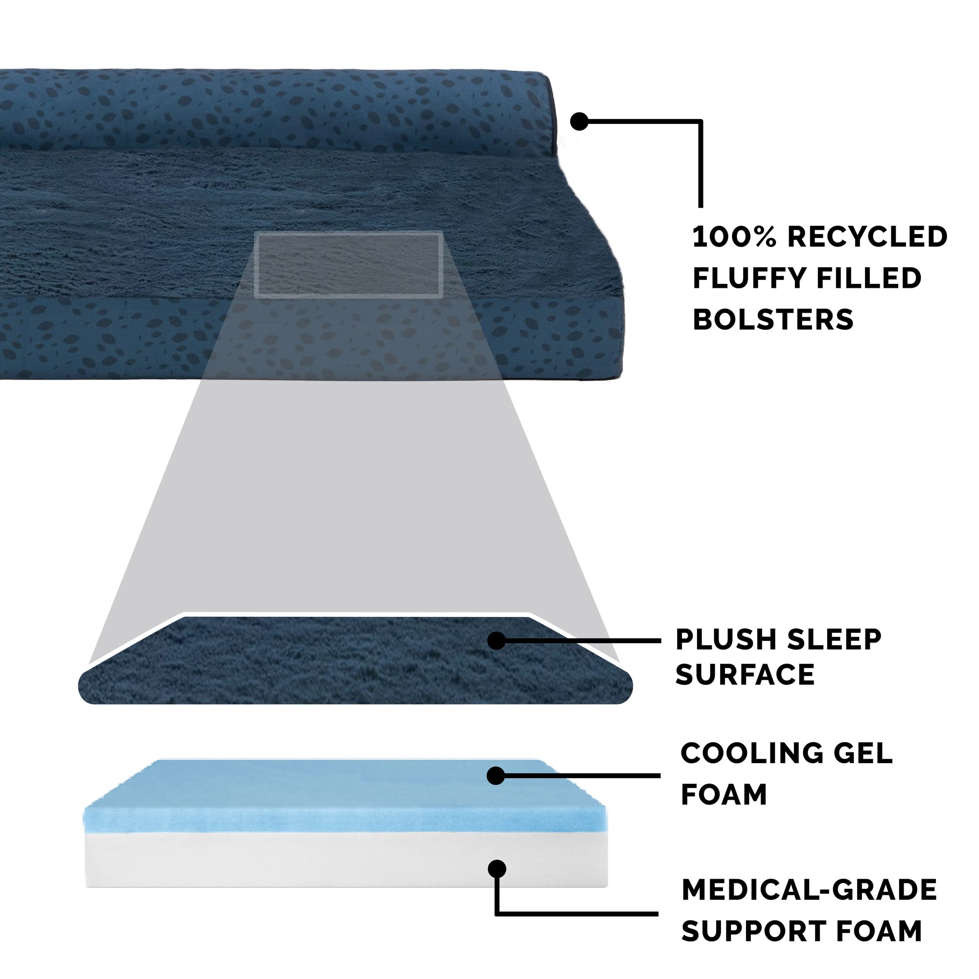 Furhaven Cooling Gel Dog Bed For Large Dogs W/ Removable Bolsters & Washable Cover, For Dogs Up To 125 Lbs - Plush & Almond Prin