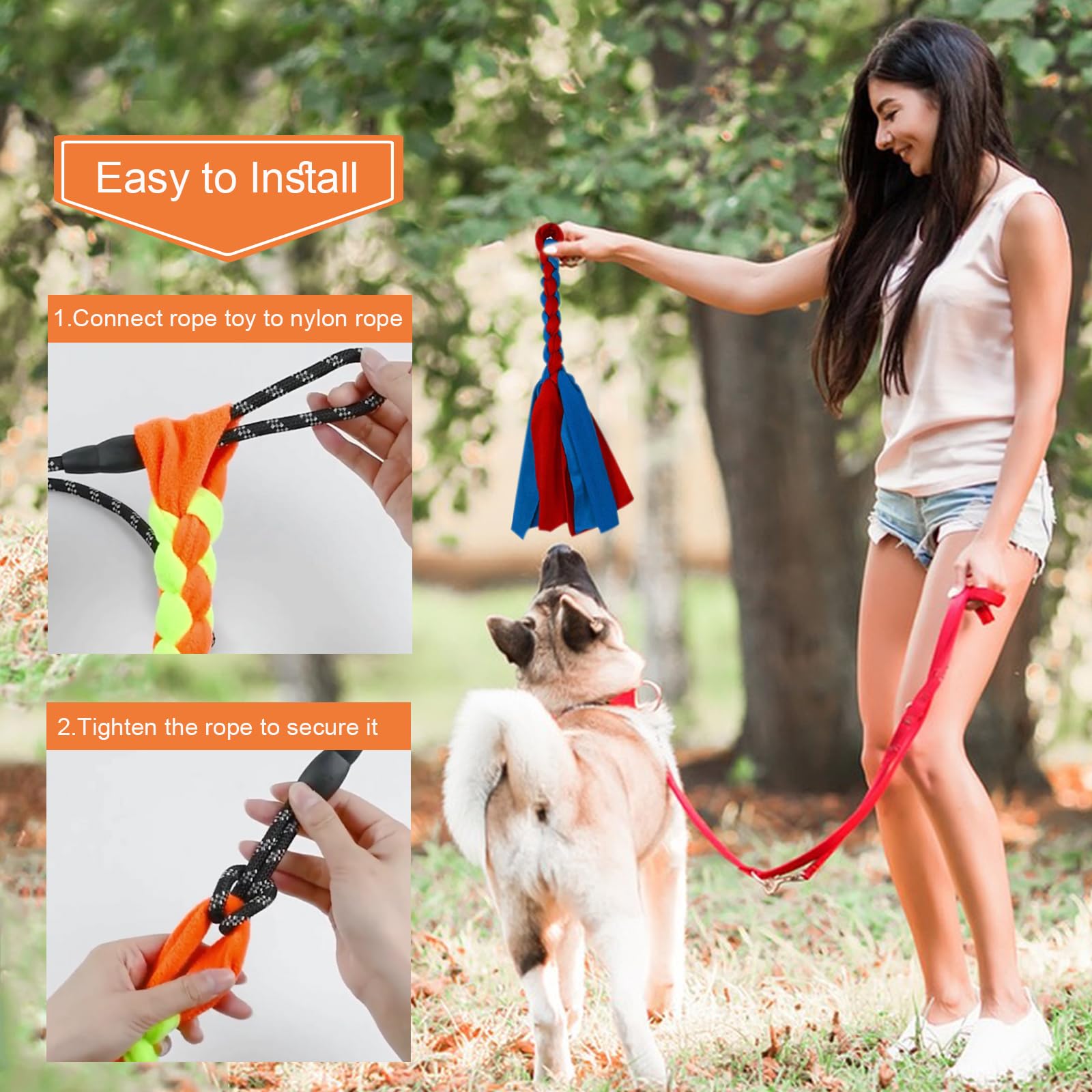 SYOOY Flirt Pole for Dogs, Interactive Dog Toys Teaser Wand Play Pole with Fleece Rope Lure Chewing Toy for Small Medium Large D