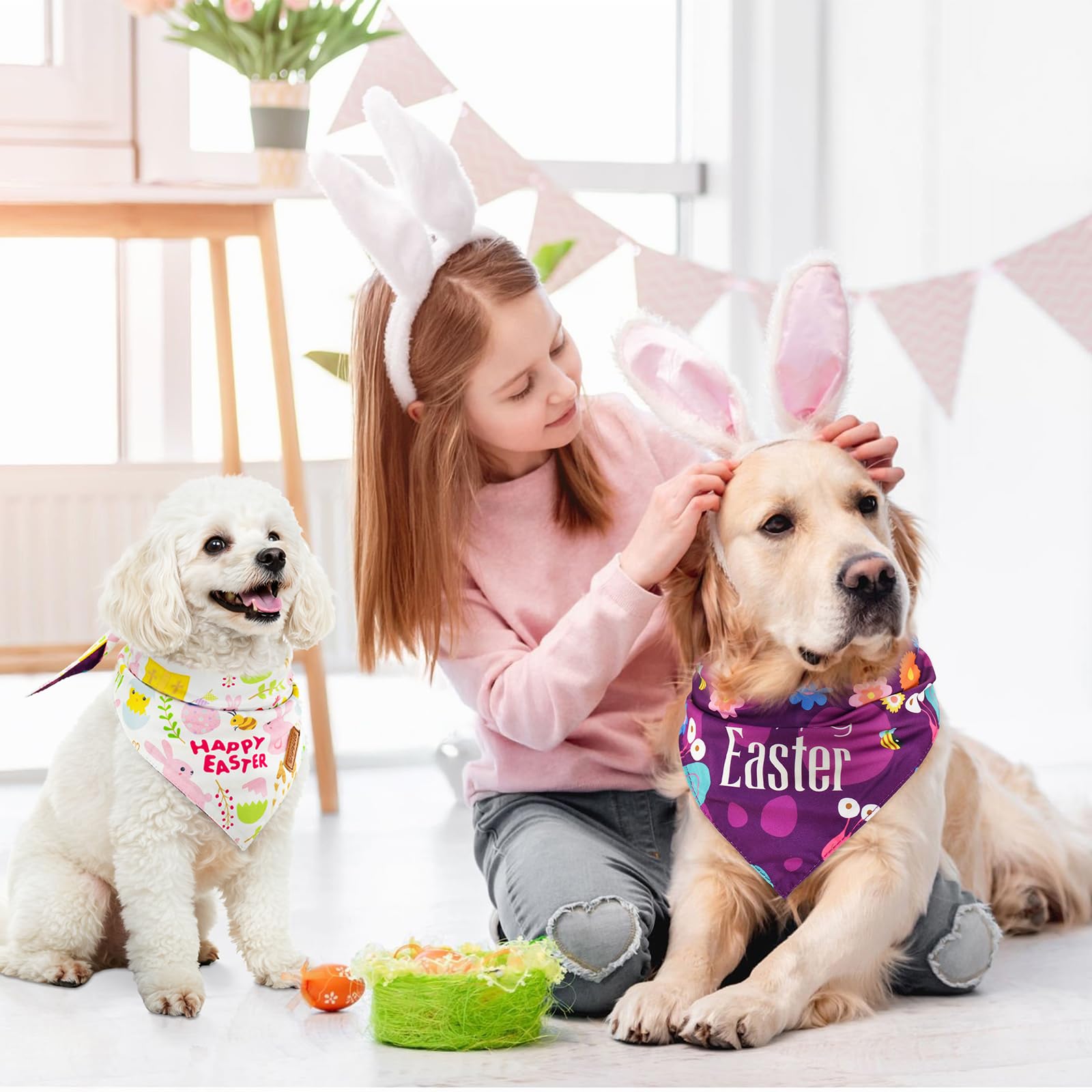 Shurung 4 Pack Easter Dog Bandanas Pet Reversible Triangle Scarfs Easter Puppy Bandanas Spring Pet Accessories For Small Medium