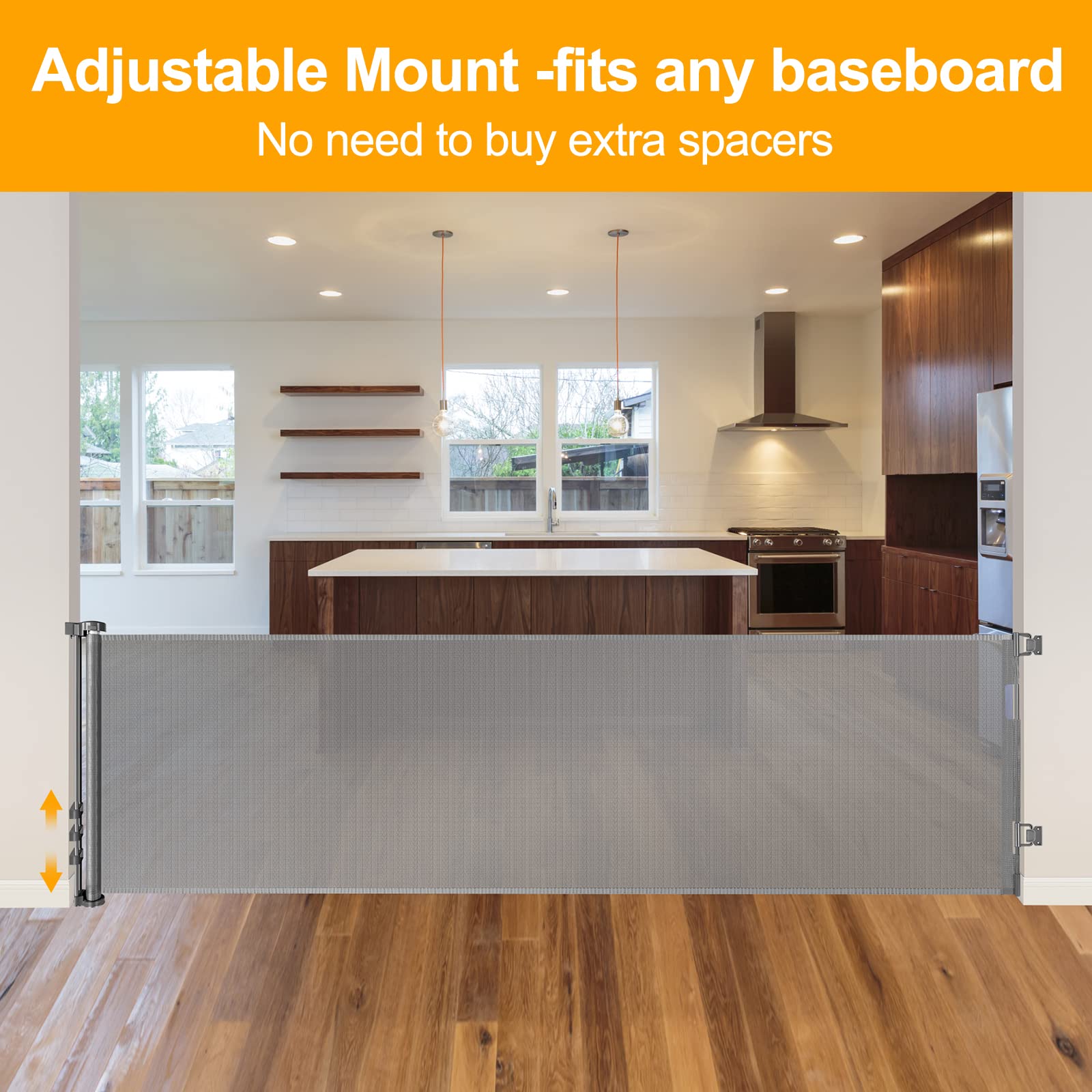 Womhom 100 Inch Extra Wide Baby Gate For Large Opening Outdoor Retractable Baby Gates For Doorways Extra Long Retractable Dog Gate Extra Large Pet Gates For Dogs Indoor Mesh Baby Gate (Grey)