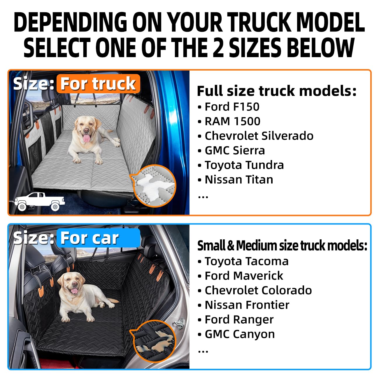 MAXFUT Dog Back Seat Extender for Truck,Dog Seat Cover Back Seat,Dogs Hammock,Hard Bottom Backseat Extender for Pet,Pet Seat Cov