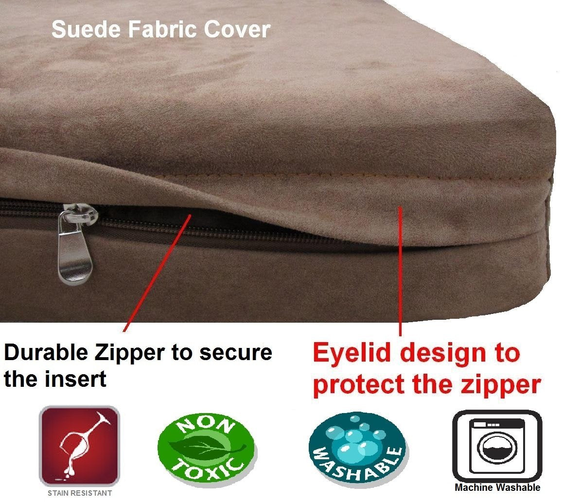 Dogbed4less Orthopedic Waterproof Durable Gel Cool Memory Foam Dog Bed for Large Dogs, Microsuede in Brown Color, Jumbo 55X47X4