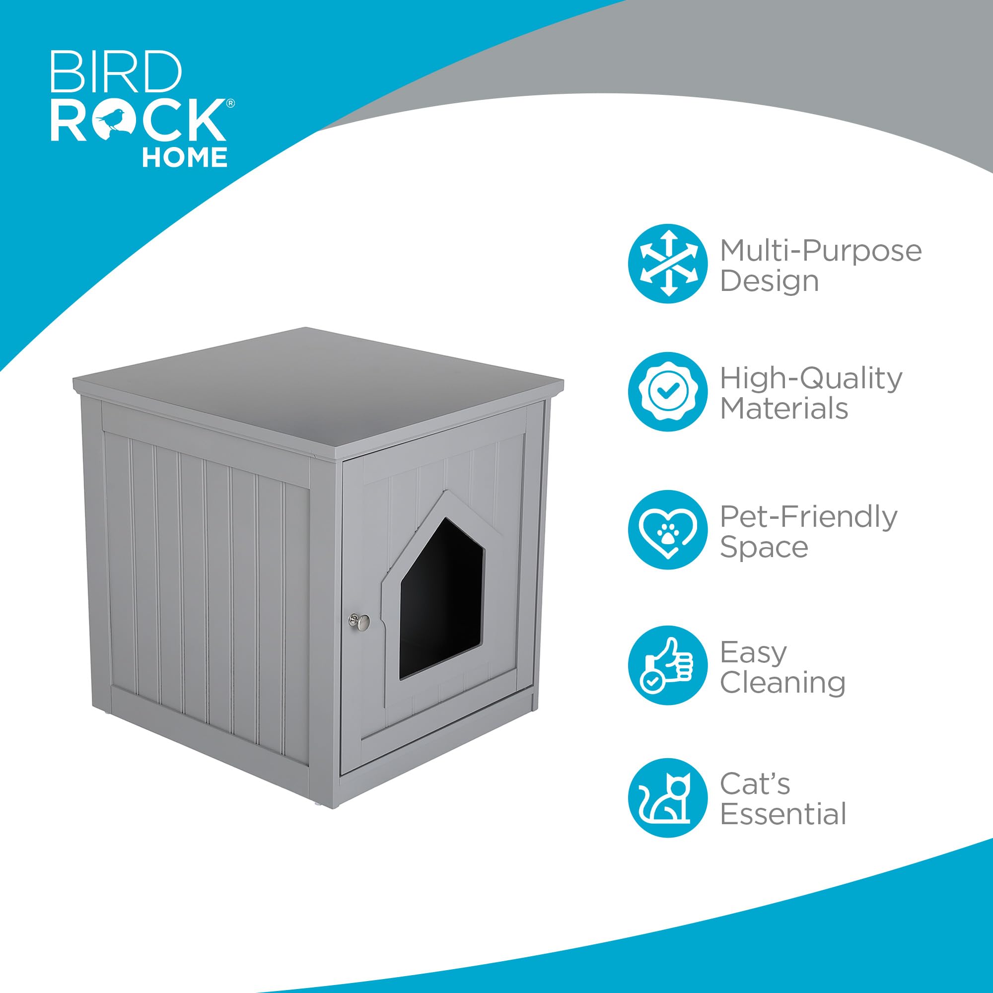 Birdrock Home Cat Litter Box Furniture Enclosure - Hidden Kitty Litter Cat House With Hinged Door, Nightstand, Side Table & Pet