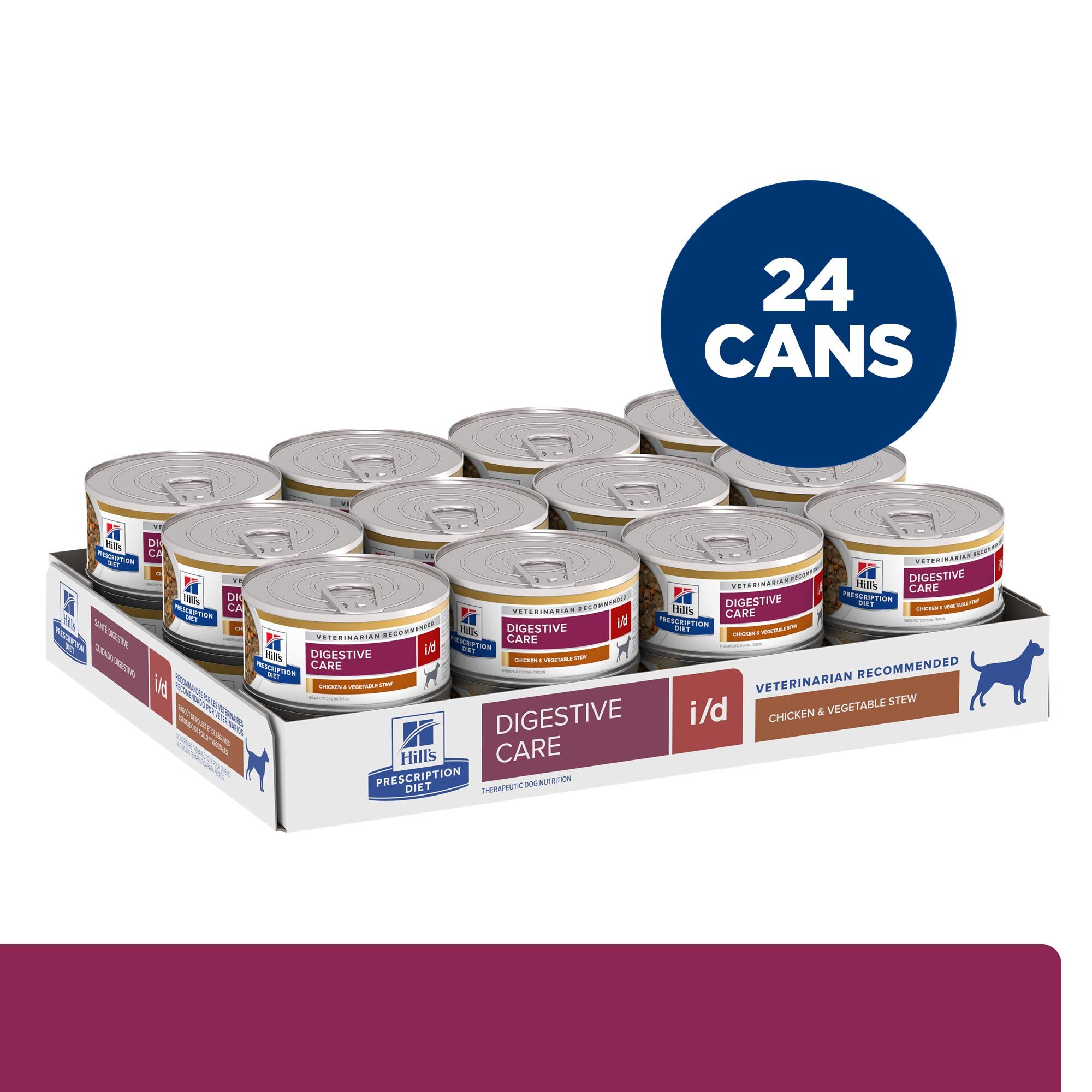 Hills Prescription Diet i/d Digestive Care Chicken & Vegetable Stew Canned Dog Food, Veterinary Diet, 5.5 oz., 24-Pack Wet Food