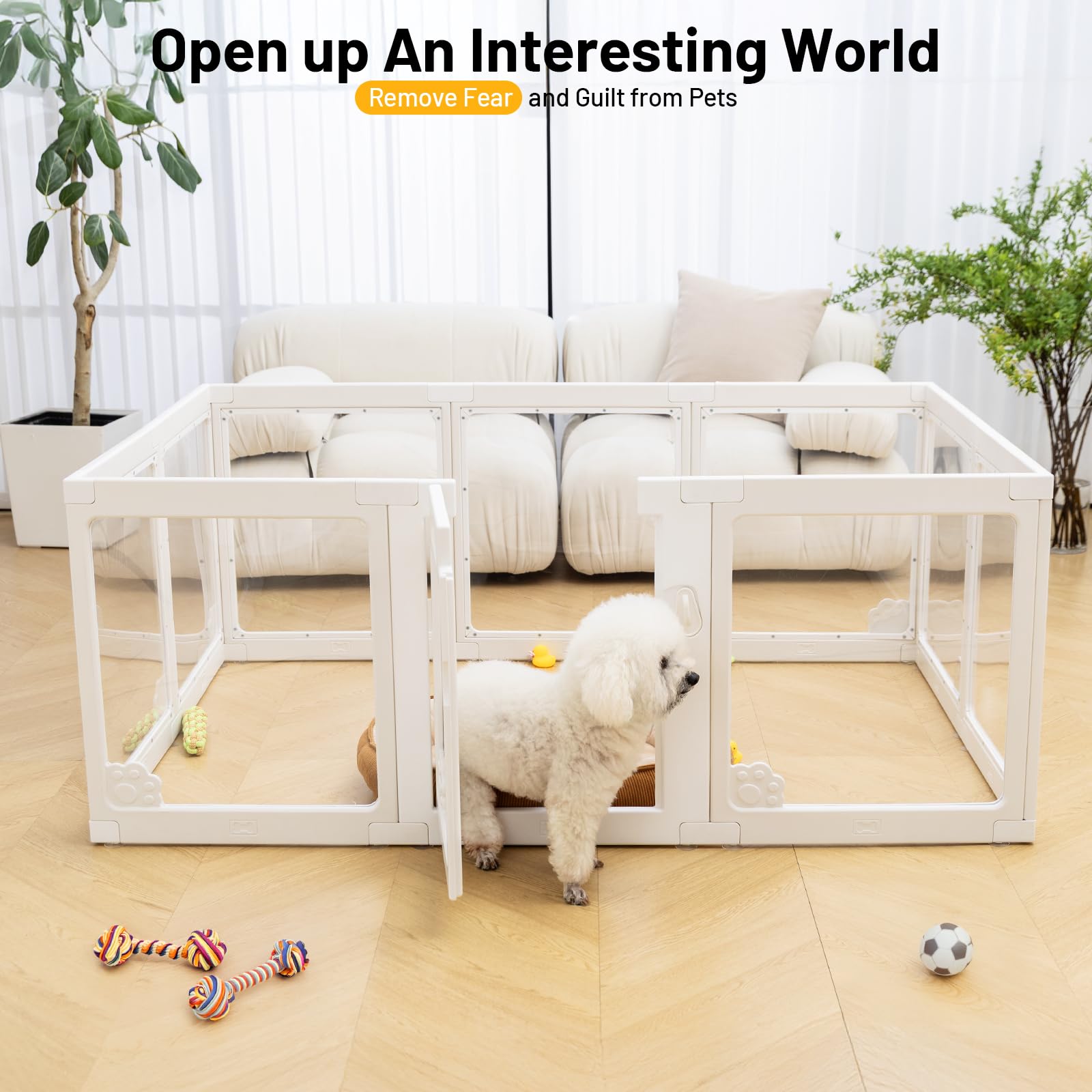 Bumubi Dog Playpen Clear Acrylic Plastic For Puppy Cat Rabbit Transparent Pet Pen Puppy Playpen Indoor Easy Assemble Foldable Wh