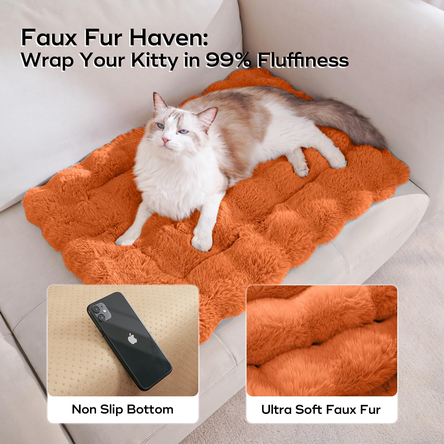 Somahe Cat Beds For Indoor Cats Faux Fur Pet Mat Cute Kitten Plush Bed With Non-Slip Bottom For Carriers/Couch Dog & Puppy Frien