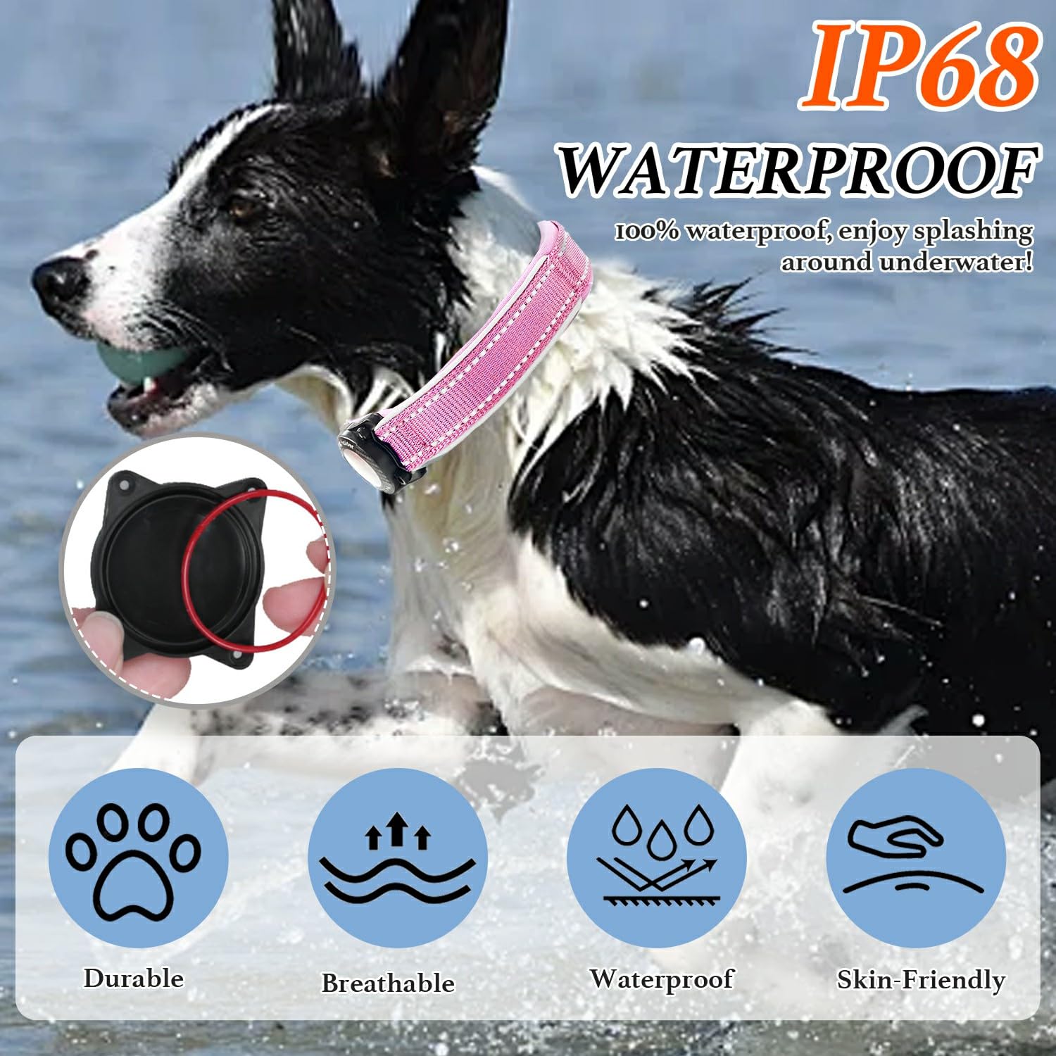 AgoumLux Upgraded AirTag Dog Collar, IP68 Waterproof Dog Collar with Apple Air Tag Holder, Reflective Adjustable Heavy Duty Dog