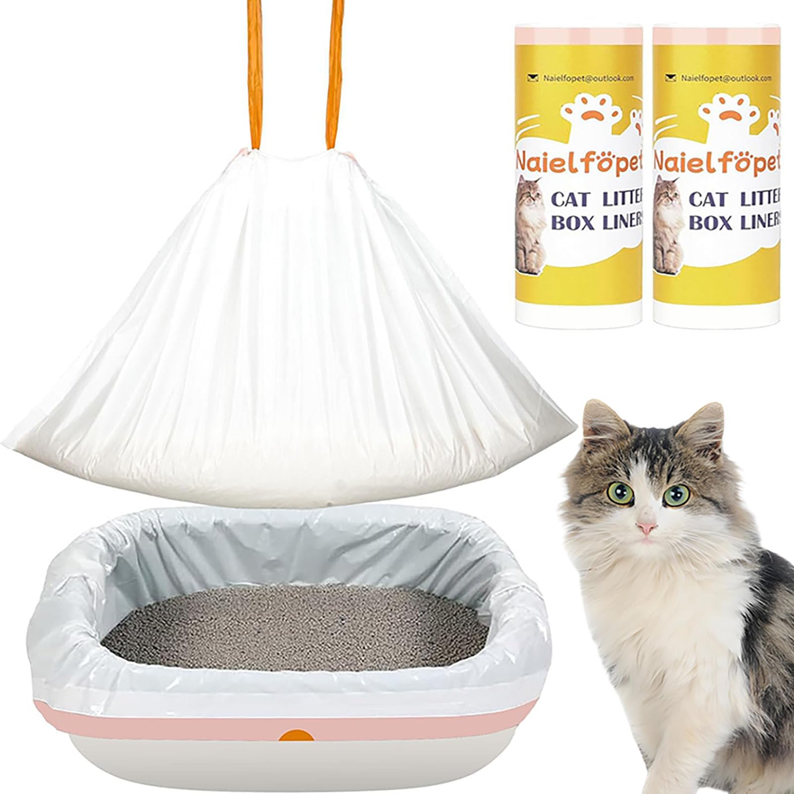 Naielfopet 20 Count 41'' X 19'' Extra Large Litter Box Liners, Disposable Durable And Heavy Duty Drawstring Cat Litter Pan Liner