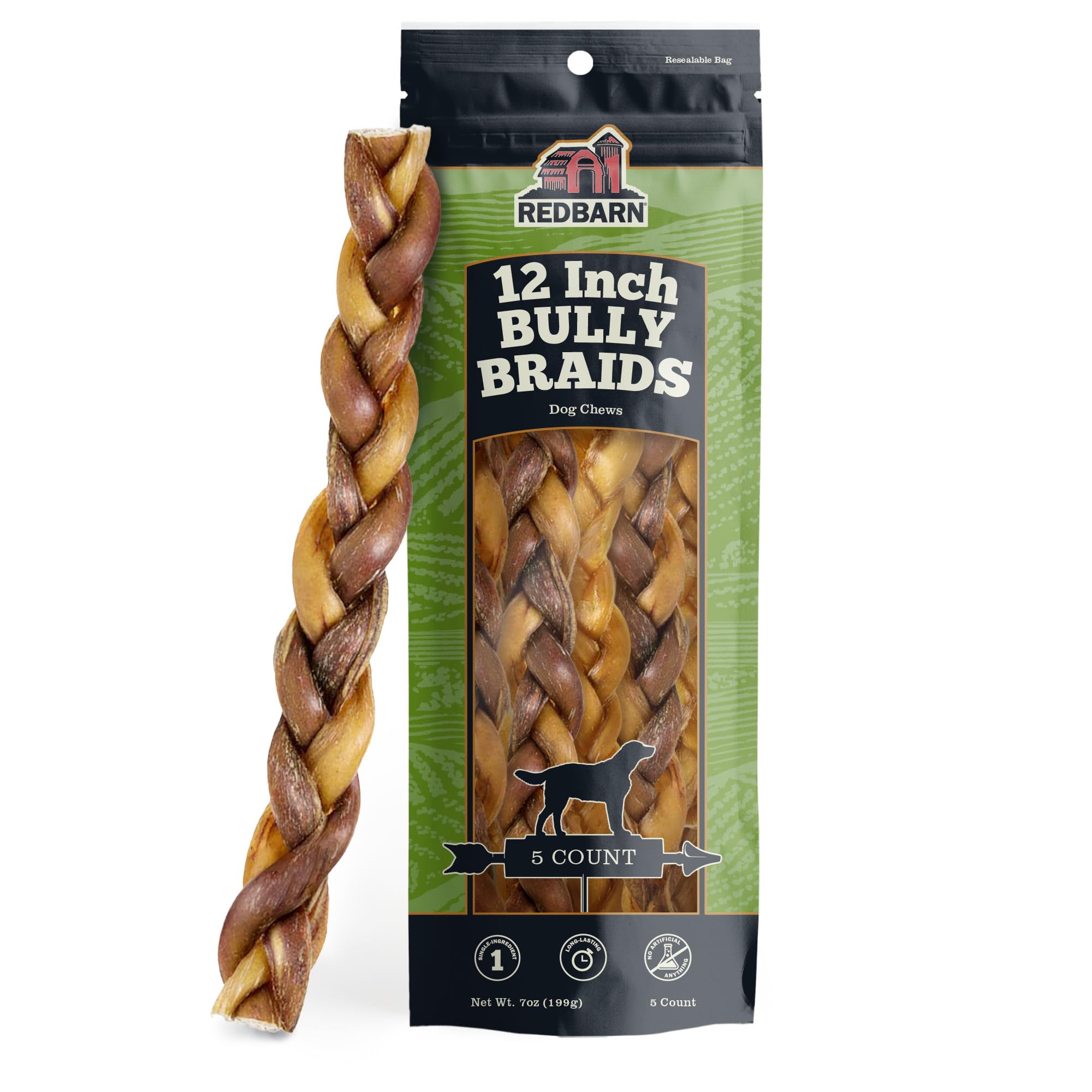 Redbarn Pet Products All-Natural 12 Braided Bully Sticks for Dogs - Premium Slow Roasted Long Lasting Chew Treats Made with 100%