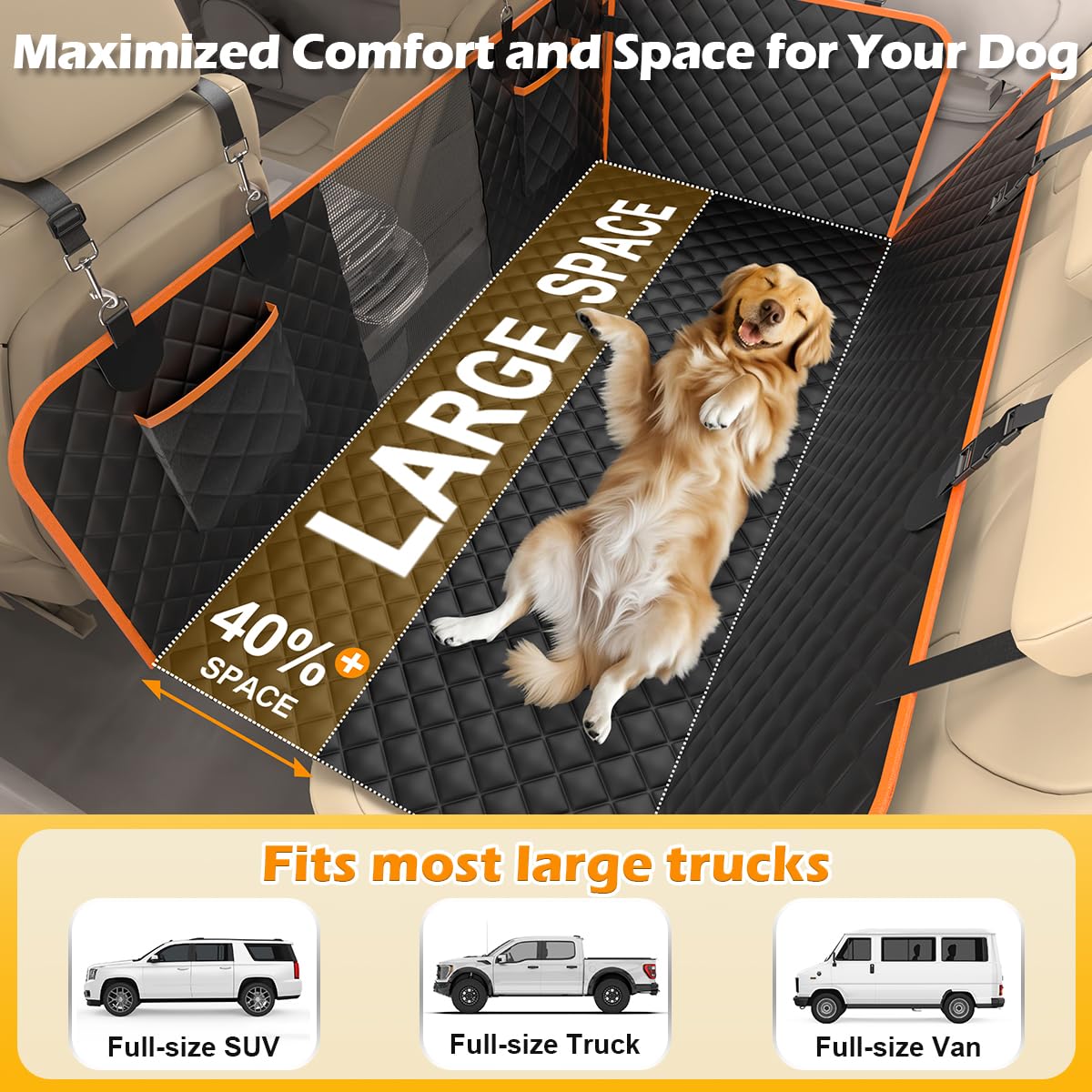 Siveis Xl Dog Car Seat Extender For Full Size Truck With Hard Bottom, Waterproof Dog Car Seat Cover For Back Seat, Pet Seat Cove
