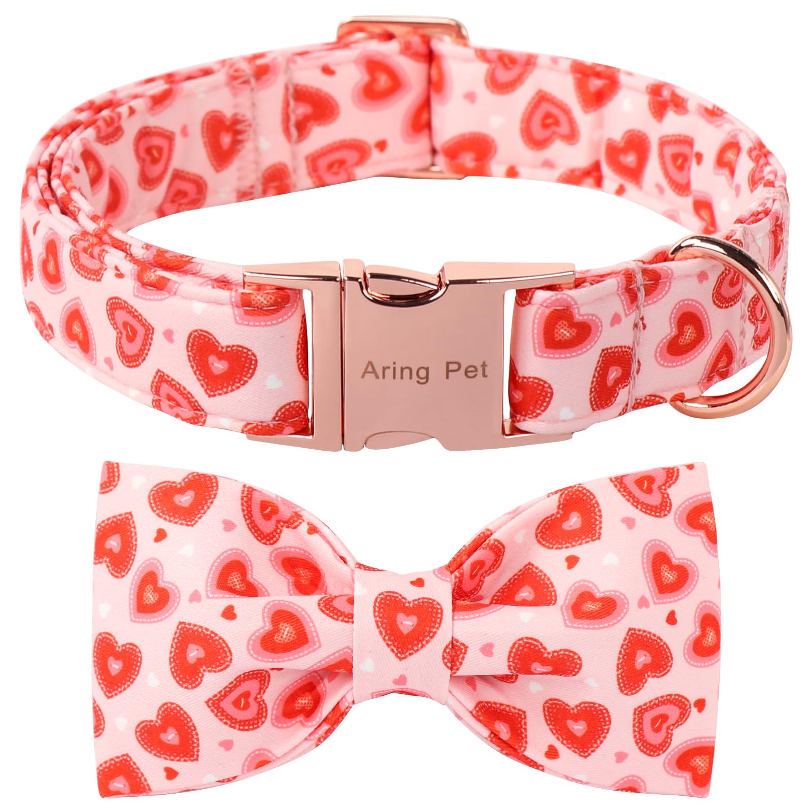 Aring Pet Valentine'S Dog Collar-Cute Pink Heart Dog Collars With Bow, Adjustable Wedding Heart Bowtie Dogs Collars Pet Necklace