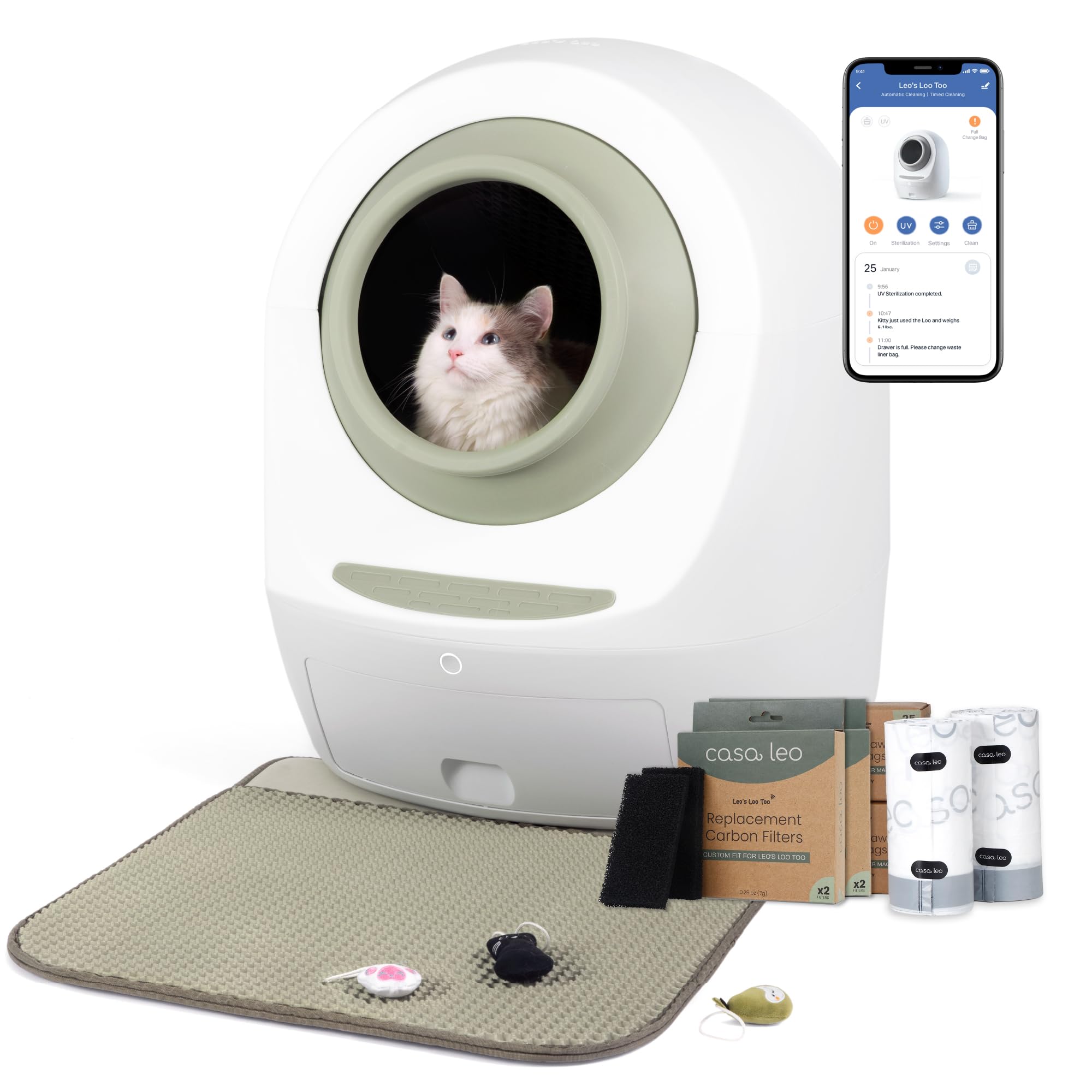 Casa Leo Leos Loo Too Self-Cleaning Cat Litter Box, Wi-Fi App Control, 