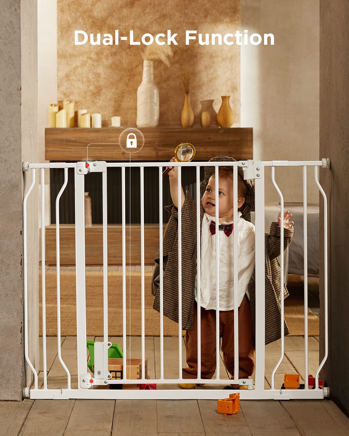 Ciays 29.5?To 41.3?Baby Gate For Stairs Doorways And House, 30?Height Extra Wide Auto-Close Safety Dog Gate For Pets With Secure Alarm, Pressure Mounted, White