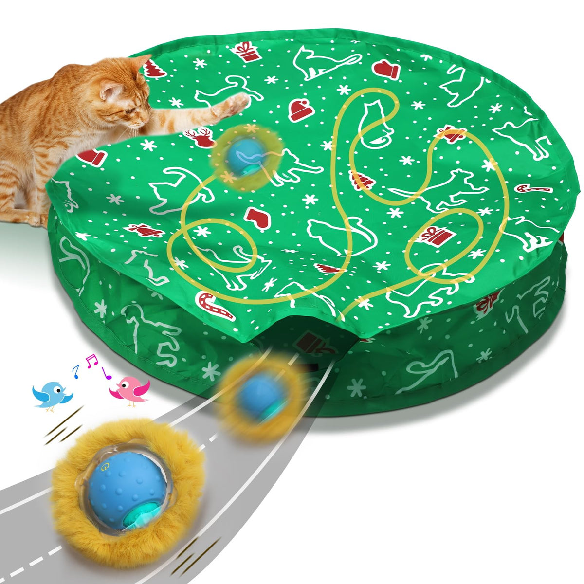 Giociv Interactive Cat Toys Ball Fast Rolling In Pocket, Motion Activate Chirping Cat Toy Hide And Seek Mouse Catching Game