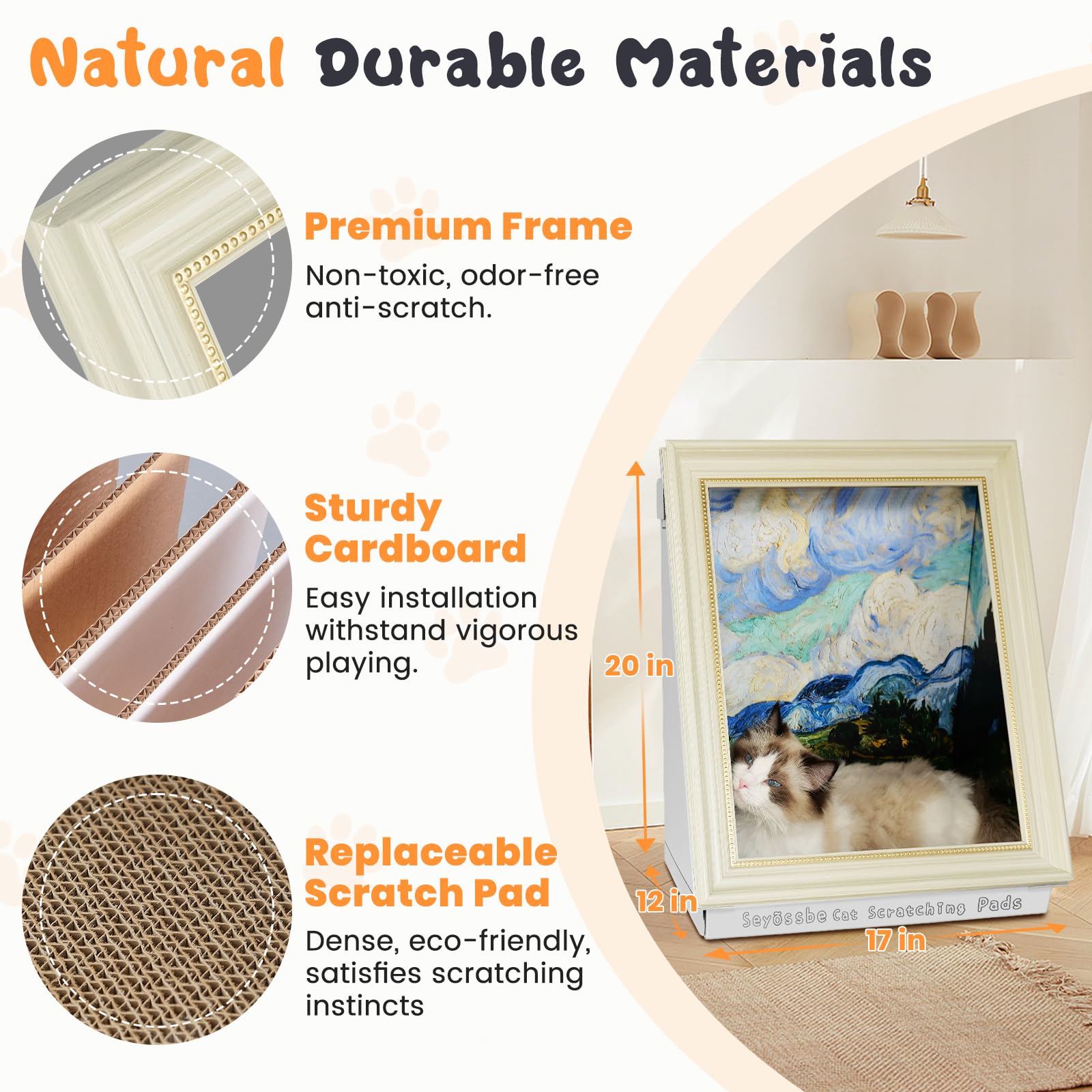 Painting Cat Scratcher For Indoor Cat Scratching Board Pad, W/Horizontal Cartboard Cat Scratcher Bed House Half-Surround Design