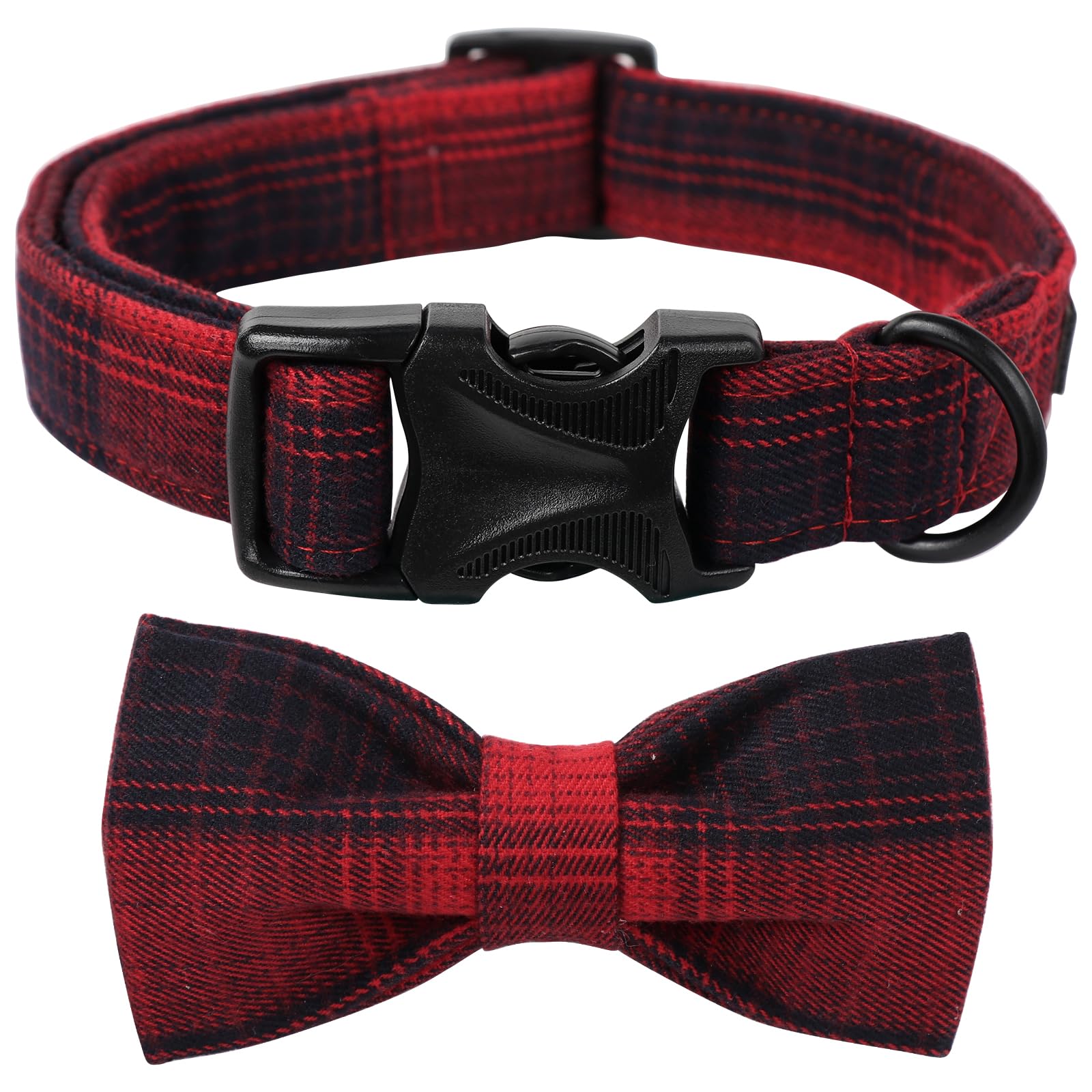 Lionet Paws Gird Dog Collar with Plastic Buckle, Cotton Fall Winter Bowtie Collar, Light Adjustable Collars for Small Medium Lar