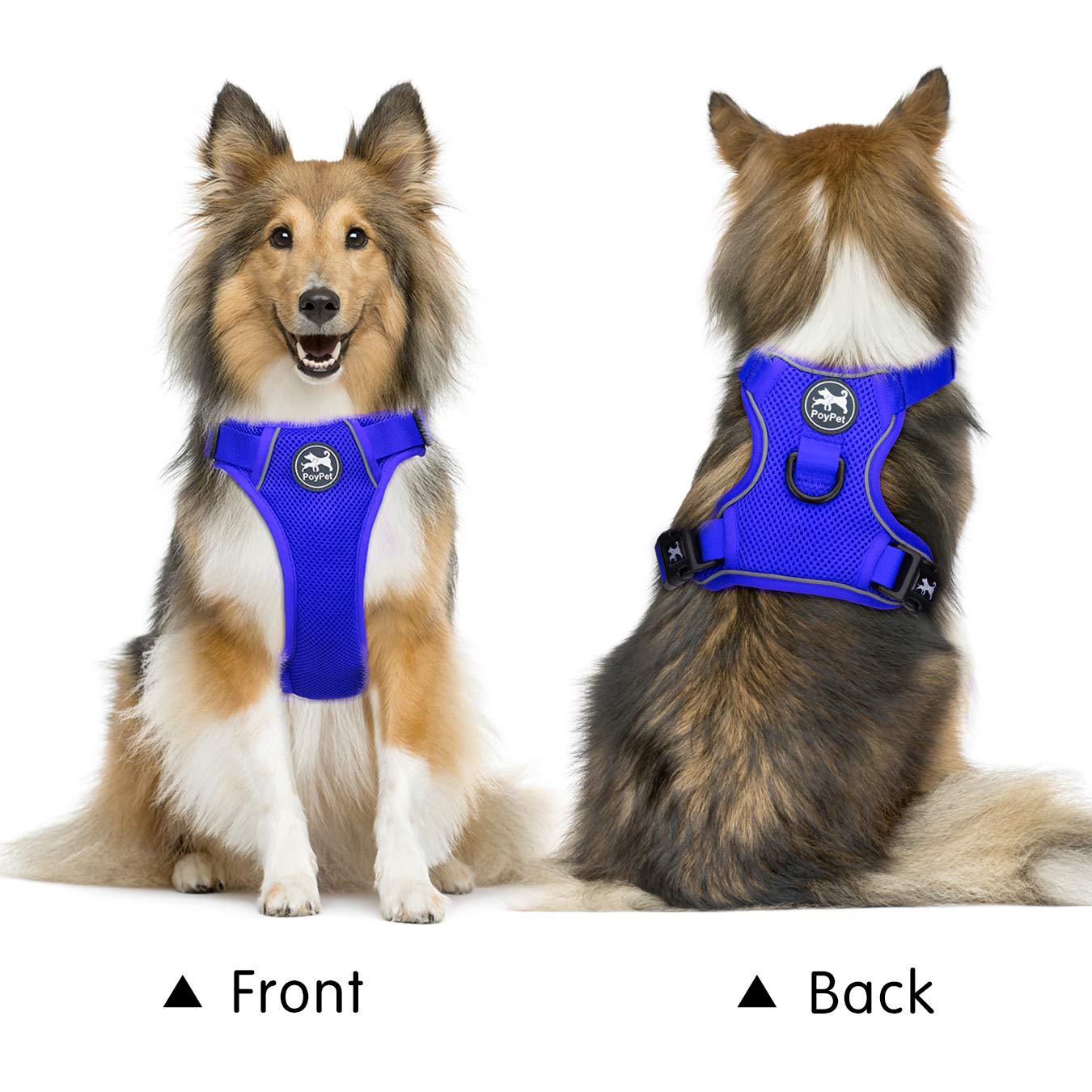 PoyPet Reflective Soft Breathable Mesh Dog Harness Choke-Free Double Padded Vest with Adjustable Neck and Chest(Royal Blue,XS)