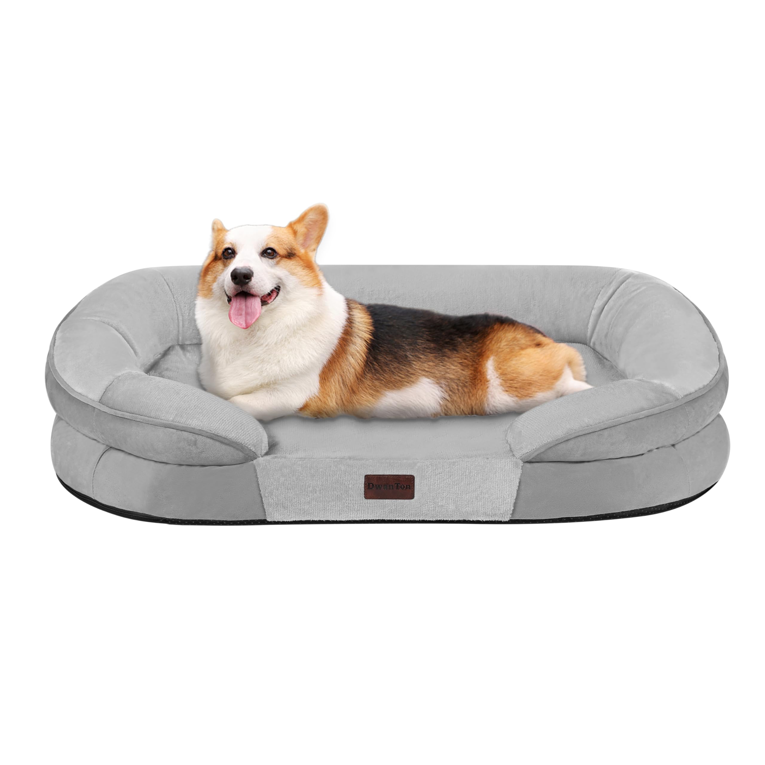 Dwanton Orthopedic Dog Bed For Medium Dogs, Waterproof Dog Sofa With Egg Foam Support, Washable Pet Bed With Four Sided Bolster 