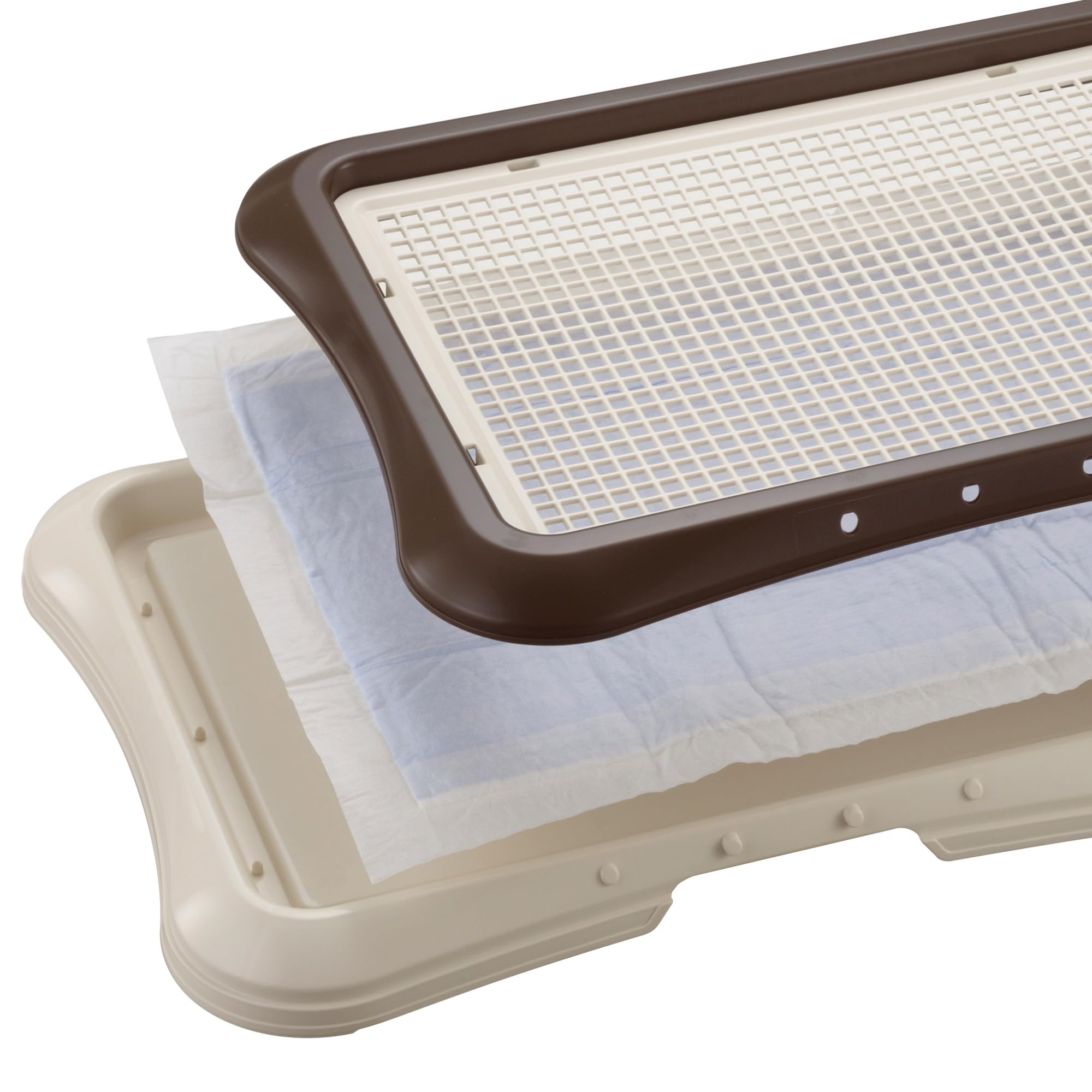 Richell Paw Trax Mesh Training Tray, Brown 25.2 X 18.9 X 1.6' | Richell Paw Trax Mesh Training Tray: Puppy Potty Pad Holder For Indoor Use, Anti-Chewing And Tearing, Ideal For Potty Training Puppies
