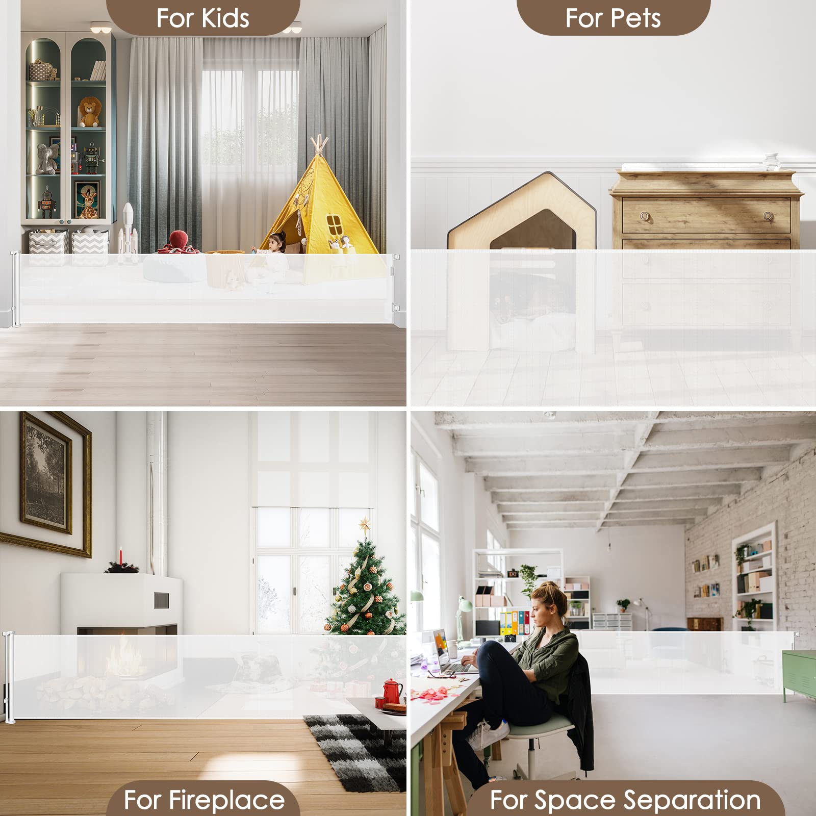 185 Inch Wide Retractable Baby Gates Outdoor Retractable Dog Gate Indoor Extra Long Baby Gate Retractable Pet Gate, Dog Gates fo