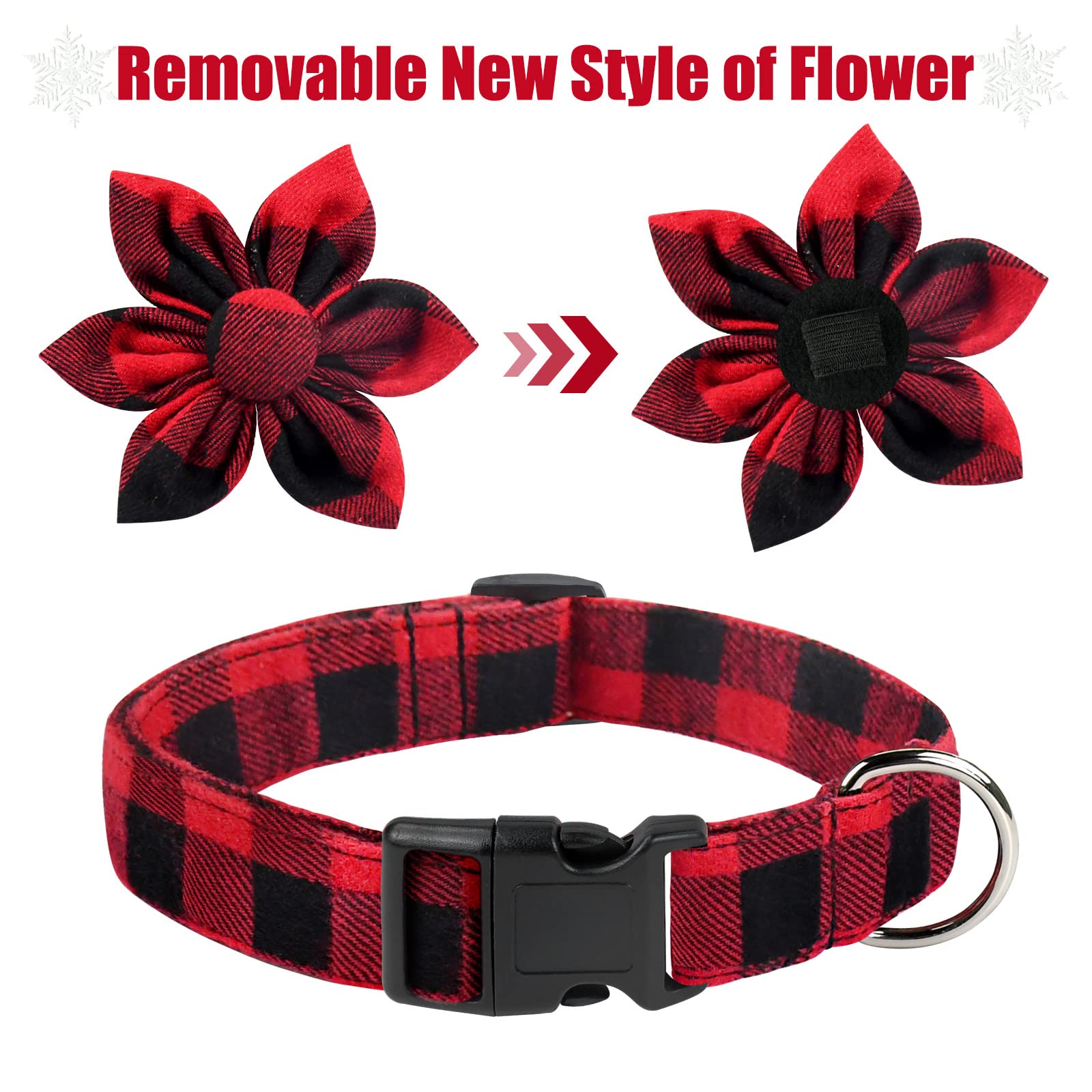 Malier Christmas Dog Collar With Bow Tie, Classic Buffalo Plaid Dog Collar With Buckle Adjustable Collar For Small Medium Large Dogs Puppy (M, Red & Black Plaid)