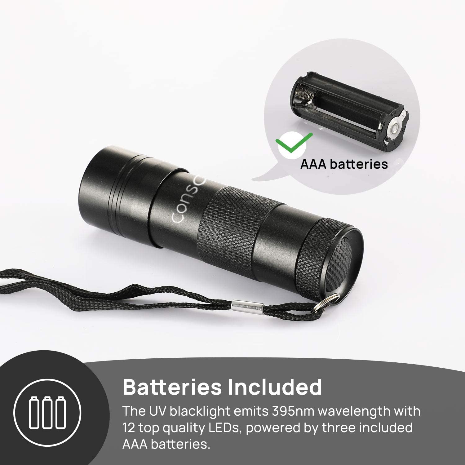 Uv Flashlight Black Light, Consciot 12 Led 395Nm Ultraviolet Blacklight, Portable Mini Torch Light Pet Urine Detector For Dog/Cat Urine, Dry Stains, Bed Bug, Matching With Pet Odor Eliminator