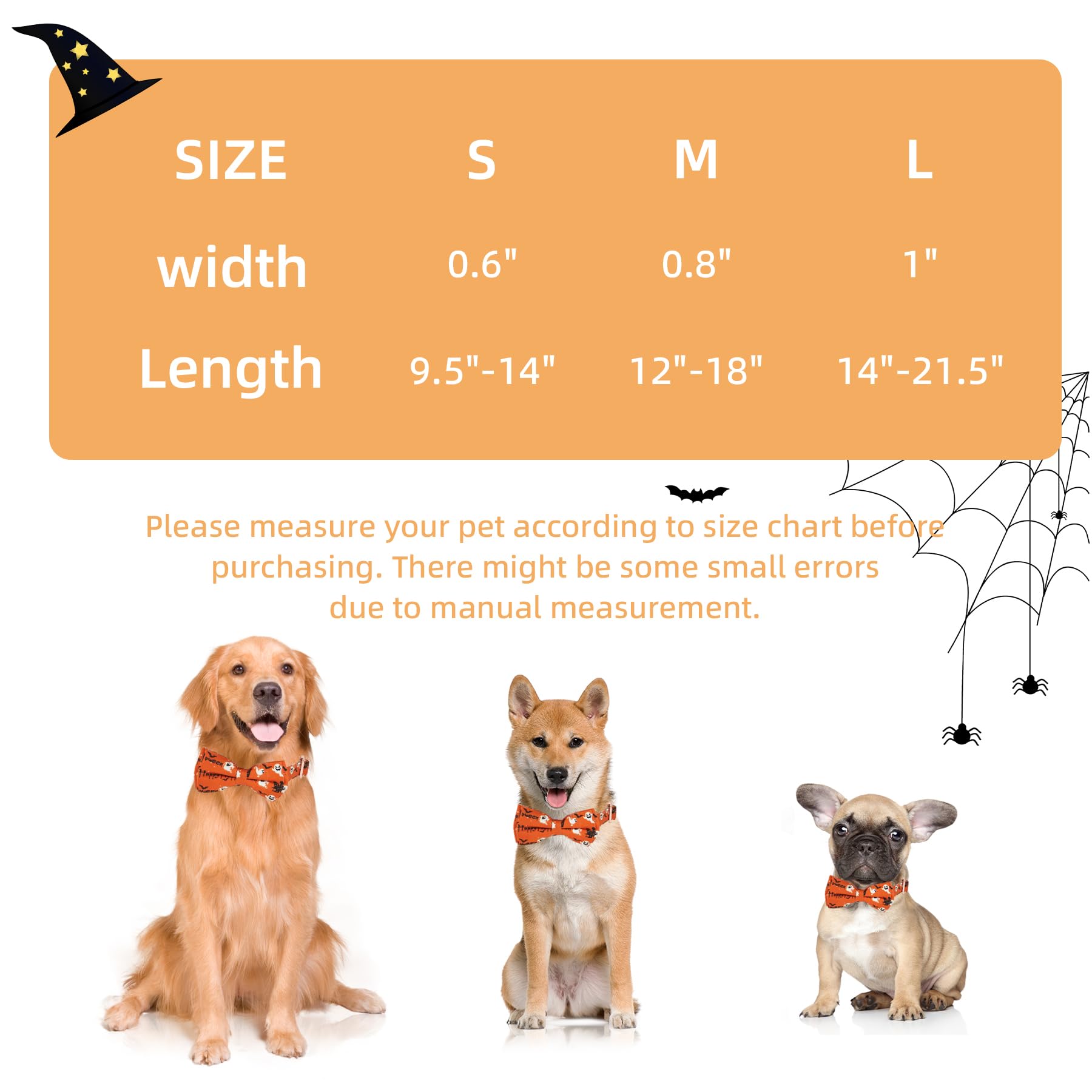 Thankspaw Halloween Dog Bow Tie Collar With Holiday Pumpkin Ghost Pattern Adjustable Comfortable Collars For Small Mediun Large