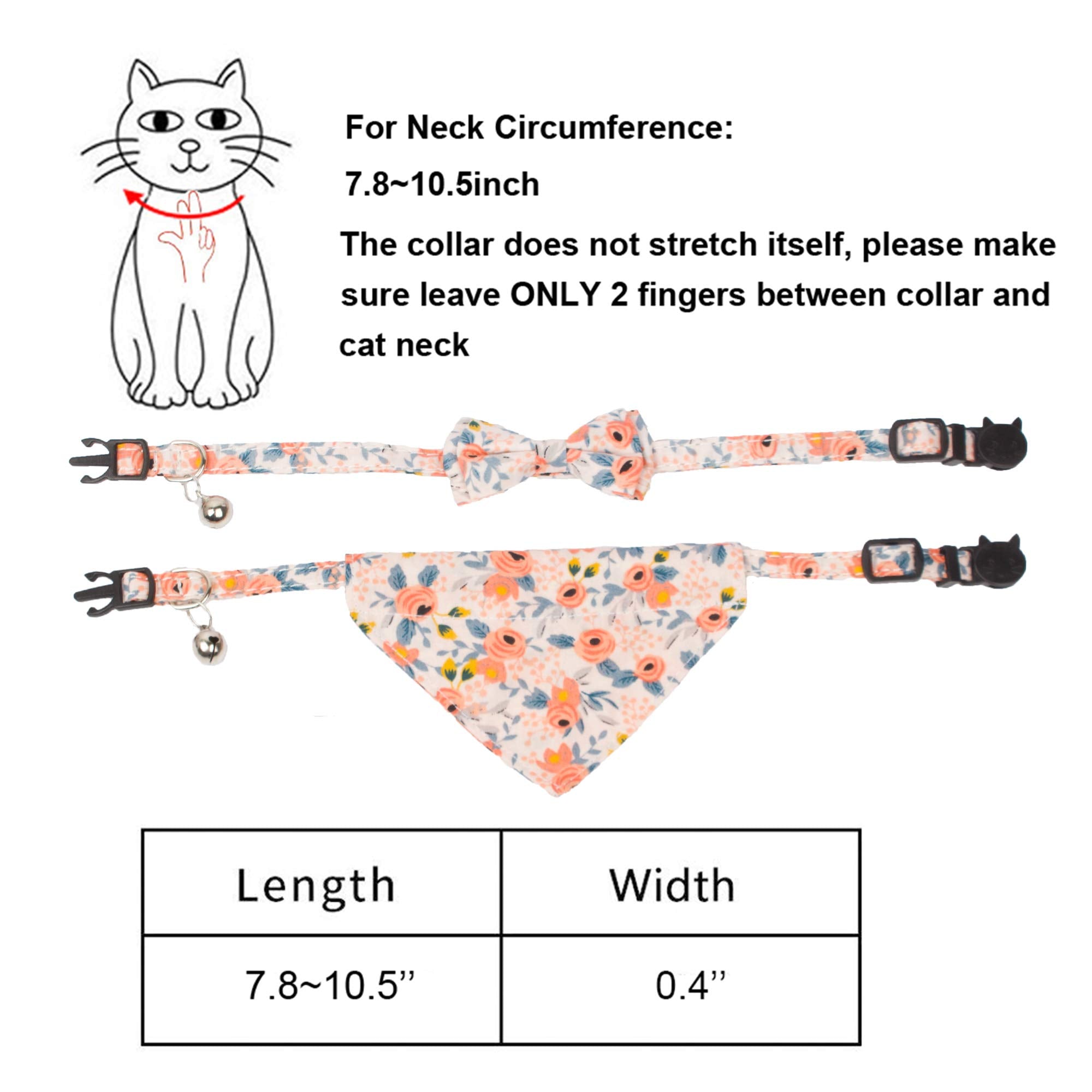 Adoggygo Breakaway Cat Collar With Bow Bandana, Kitten Collar With Removable Bowtie Bandana Cute Flower Pattern Cat Bowtie Banda