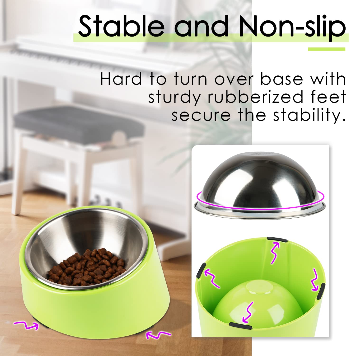 Super Design Mess Free 15 Slanted Bowl for Dogs and Cats, Tilted Angle Bulldog Bowl Dog Feeder, Non-Skid & Non-Spill, Easier to