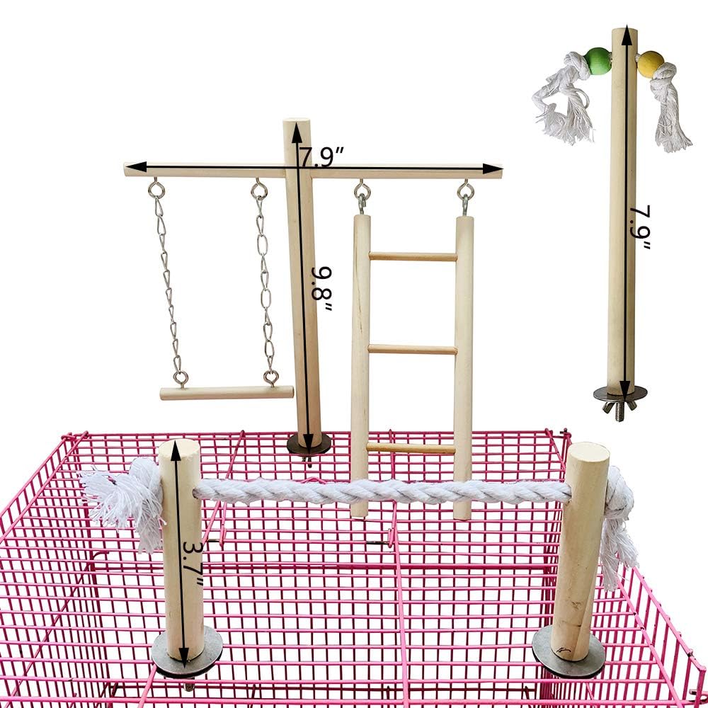 Pinvnby Bird Playground, Wood Parrot Parrot Play Gym Bird Play Stand Perch Bird Cage Accessories For Small And Medium Bird Parrot Parakeet Cockatiel Conure Love Birds Finch