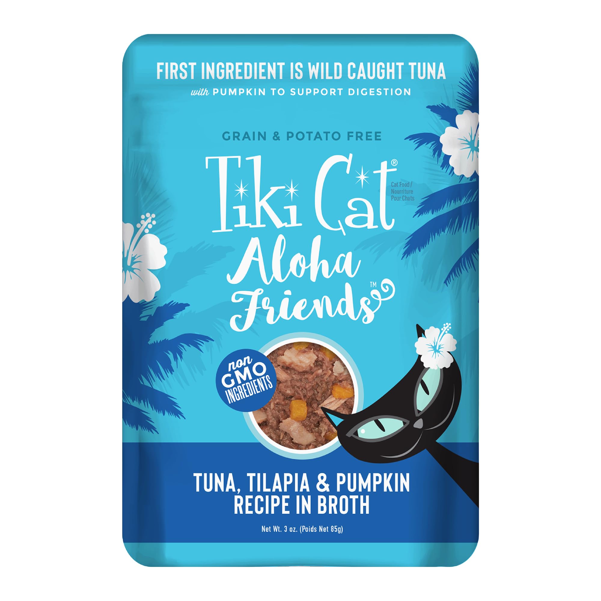 Tiki Cat Aloha Friends, Tuna, Tilapia & Pumpkin, Grain-Free & High Moisture, Wet Cat Food for All Life Stages 3 oz. Pouch (Pack 