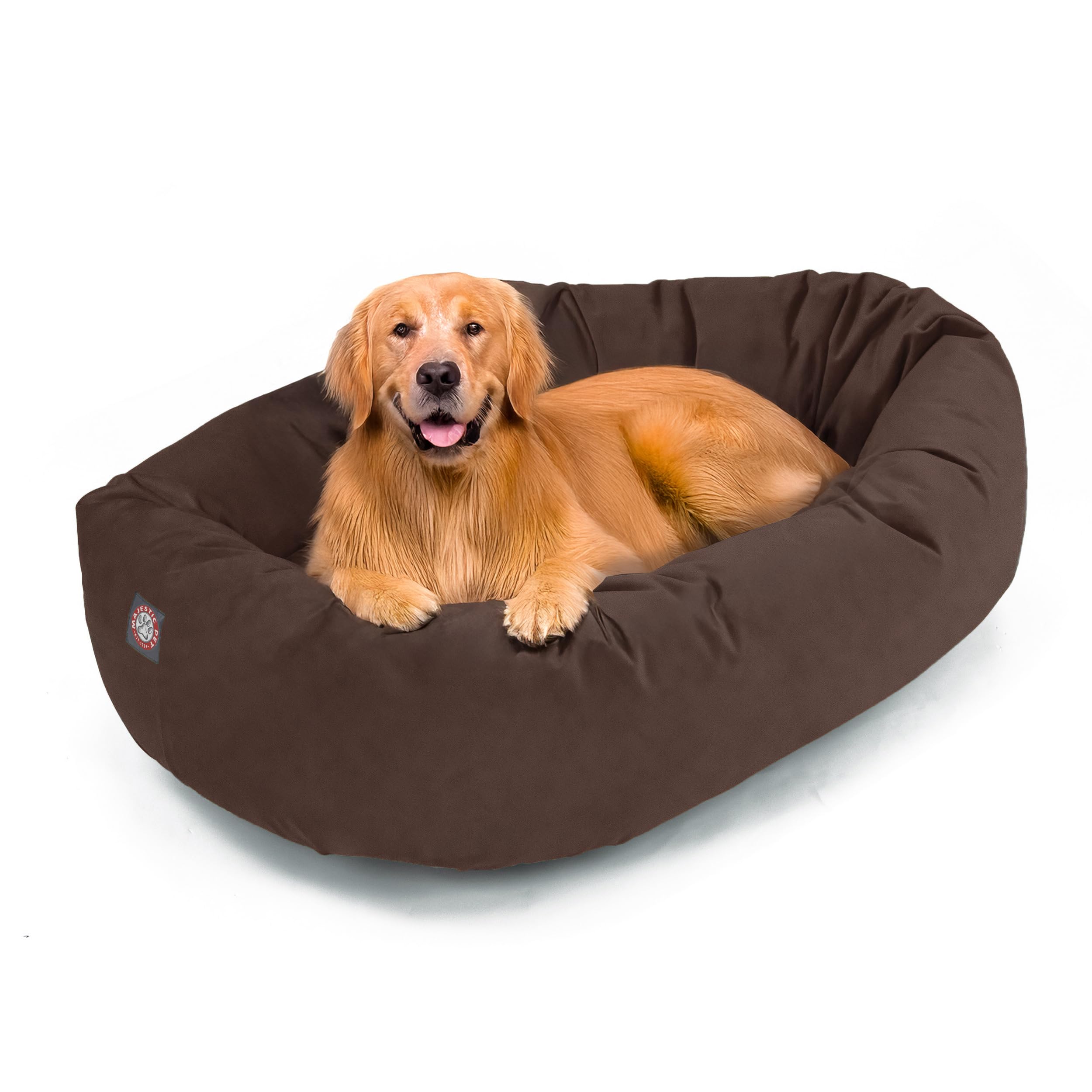 Majestic Pet 40 Inch Suede Calming Dog Bed Washable 40x29x9 (Inch) - Cozy Soft Round Donut Dog Bed w/Spine Support for Dogs to R
