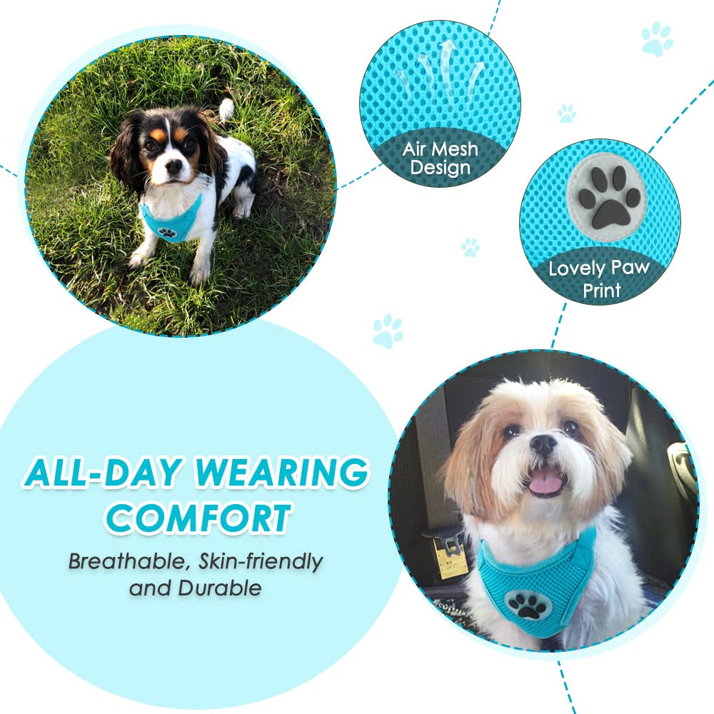 Slowton Dog Car Harness Seat Belt Set, Dog Vest Harness Adjustable Mesh Breathable & Vehicle Safety Seatbelt Tether With Elastic Bungee For Small Medium Large Pets (Light Blue, L)