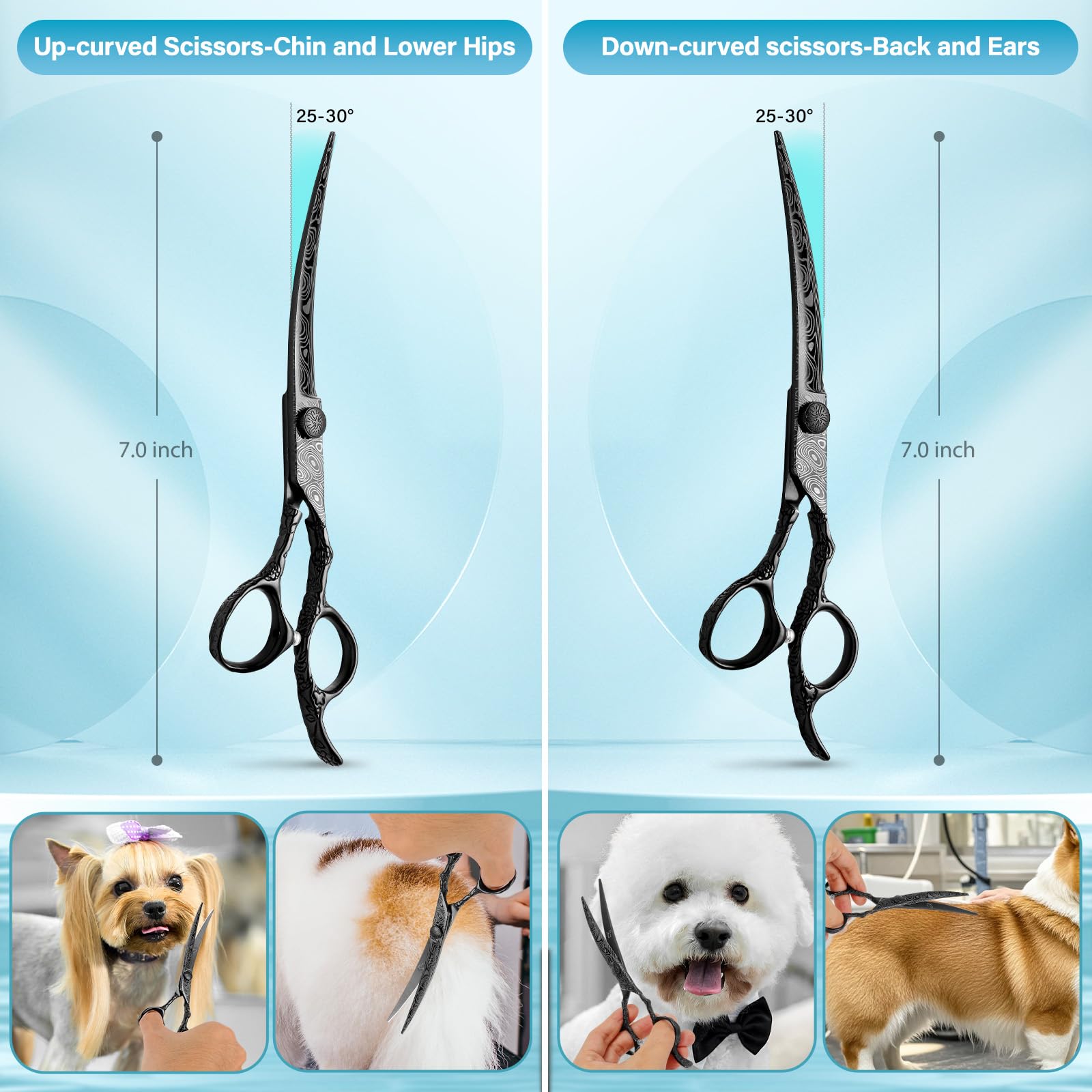 Citywish Dog Grooming Scissors,Black With Safety Round Tips,5 In 1 Curved Dog Scissors For Grooming,Professional Pet Grooming Sh