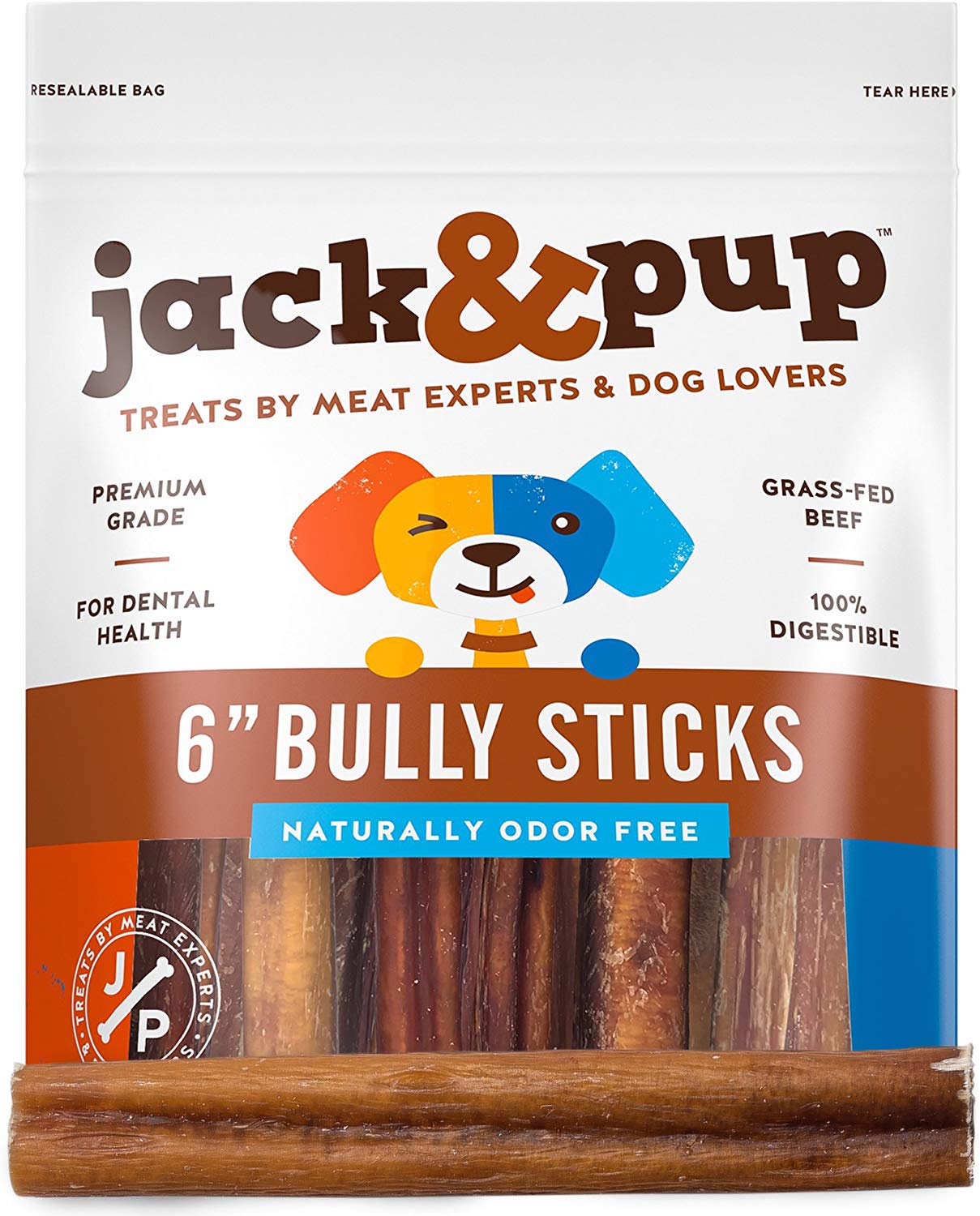 Jack&Pup 6-inch Bully Sticks for Large Dogs (20 Pack) All Natural Thick Bully Stick for Dogs | Singe Ingredient Long Lasting Piz