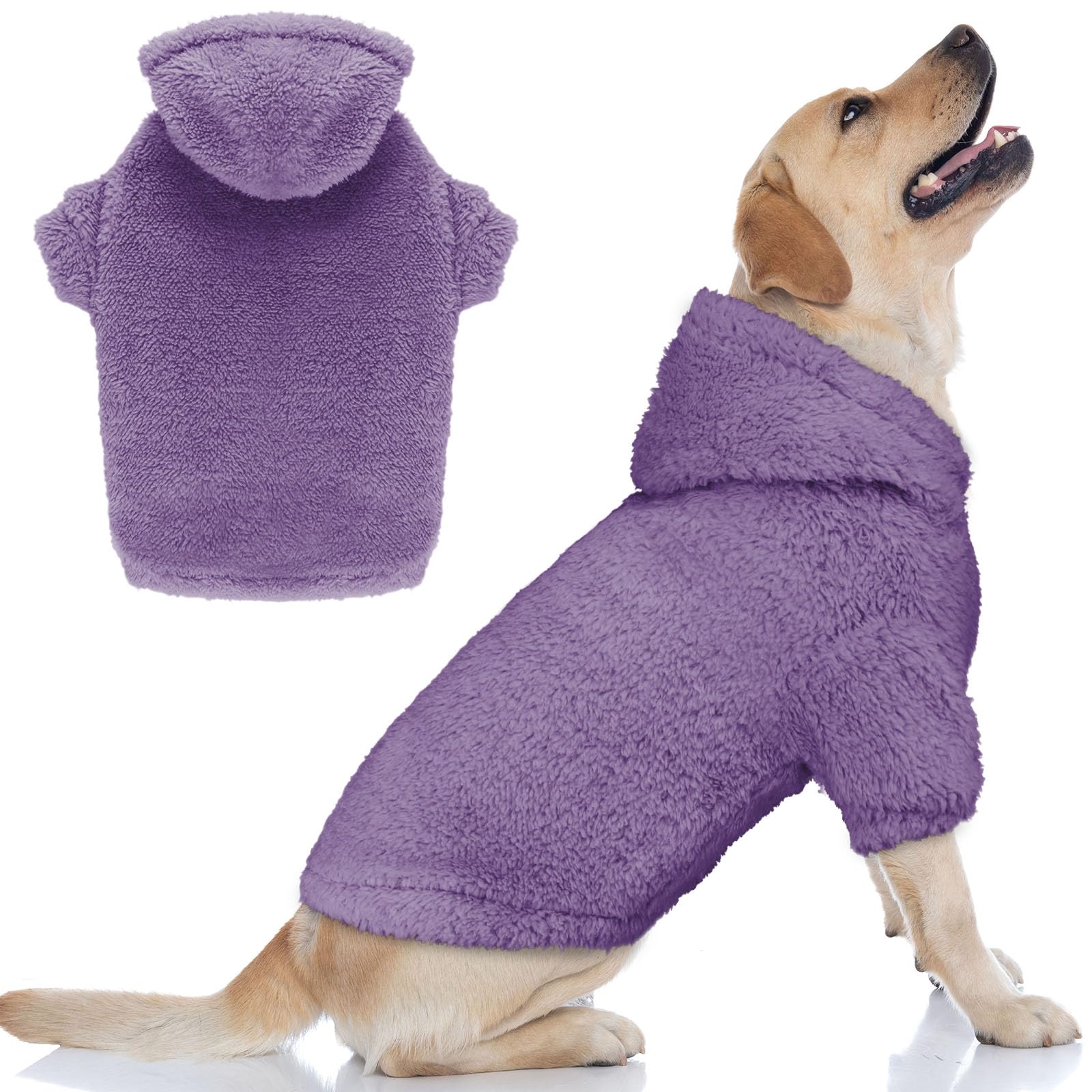 Fuzzy Dog Sweaters For Large Dogs Dog Hoodie Dog Clothes Warm Soft Dog Coats Hooded Sweatshirt Dog Hoodie For Large Dogs(Purple-