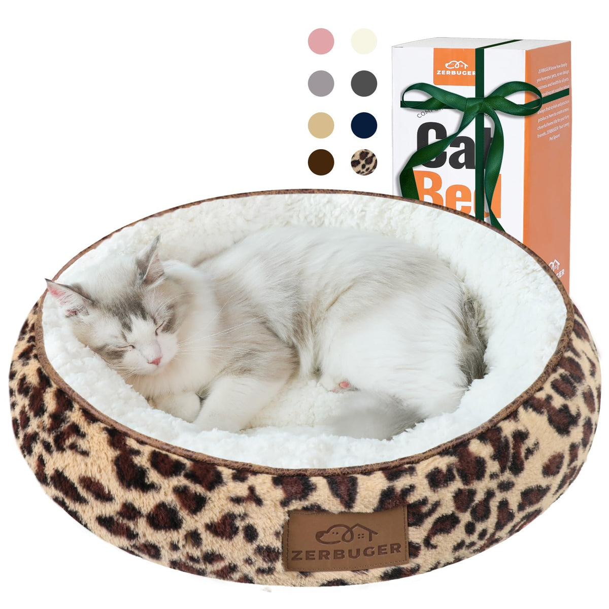 Zerbuger 20In Leopard Round Cat Dog Bed Gift For Large Medium Small Dogs Cats, Machine Washable Sleeping Sofa, Non-Slip Bottom B