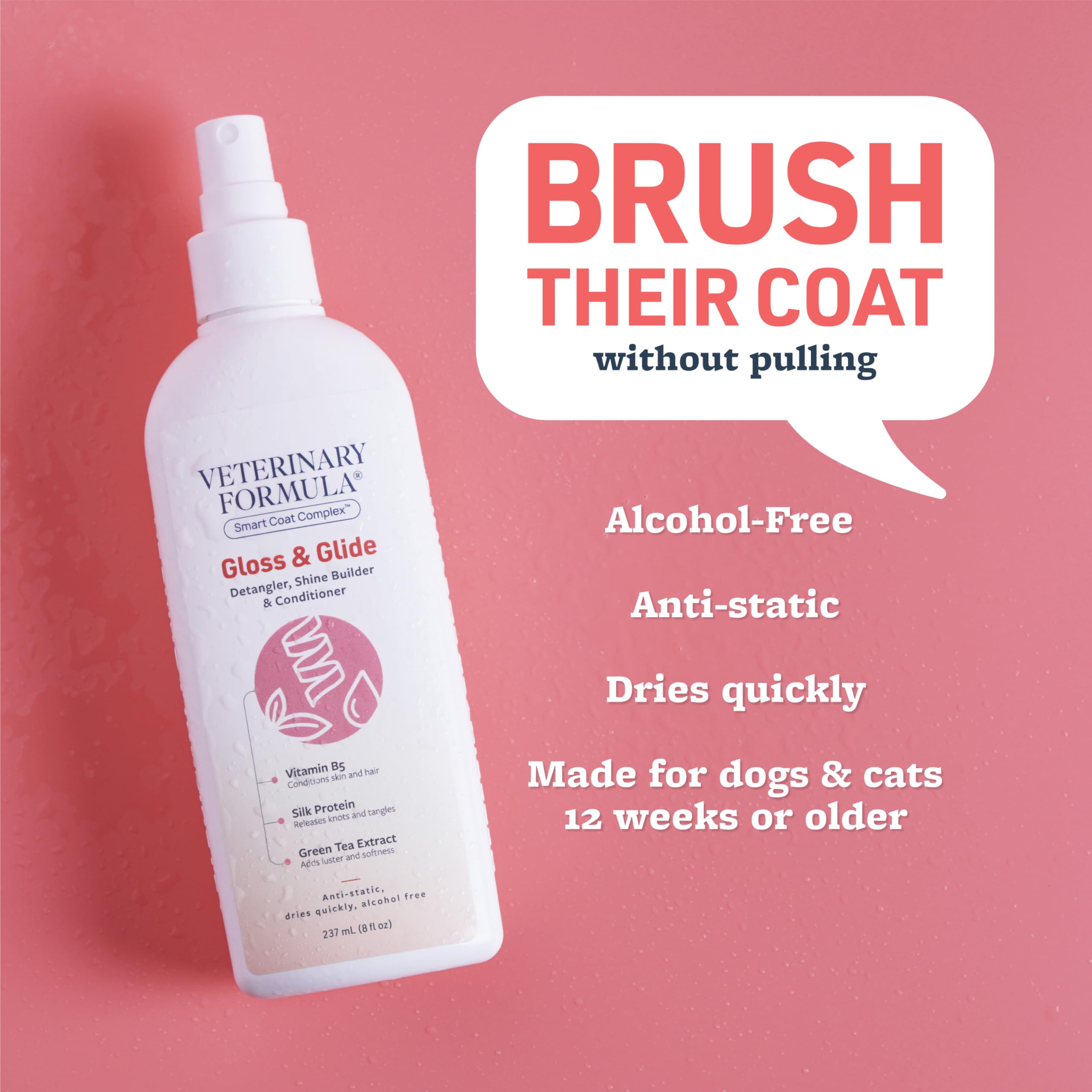 Veterinary Formula Smart Coat Complex Gloss & Glide Detangler, 8 Fl Oz - Shine Builder, Conditioner Spray For Dogs - Quickly Det