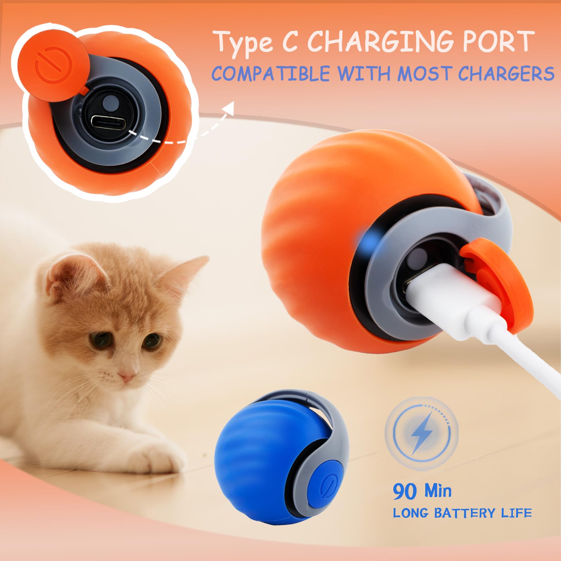 Interactive Cat Toy Ball 2025 New Generation For Indoor Automatic Self Moving Electric Smart Rolling Cat Interactive Toys With T