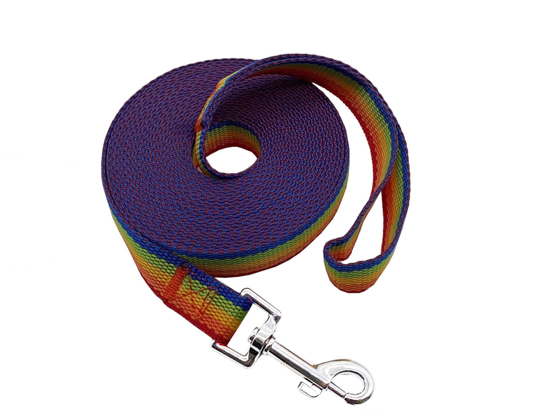 Nylon Training Dog Leash For Small Medium Large Dogs, 15Ft 20Ft 30Ft 50Ft Long Leash Dog/Puppy Lead For Obedience Recall Training, Camping (15Ft, Rainbow)